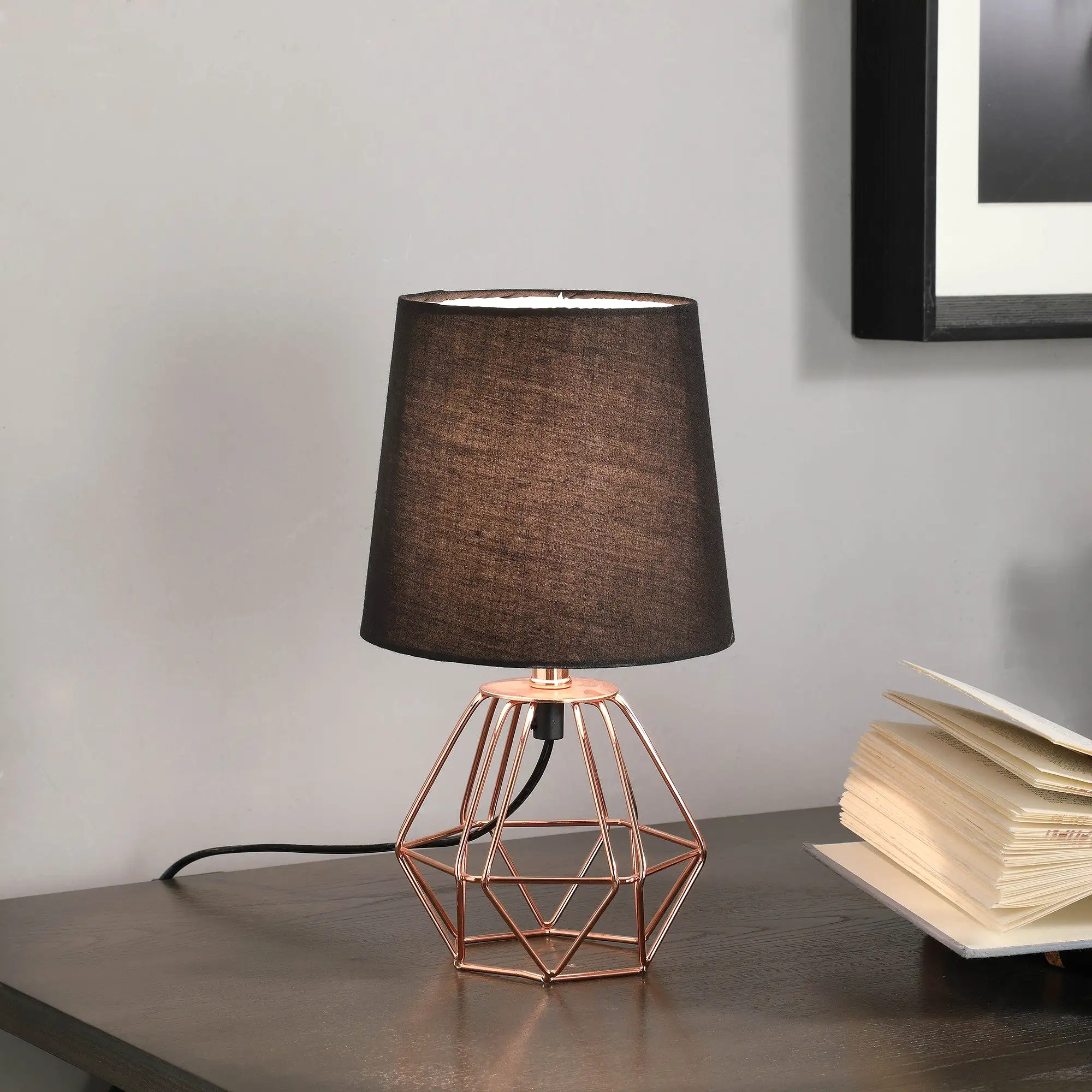 11 Copper Bedside Table Lamp With Black Empire Shade