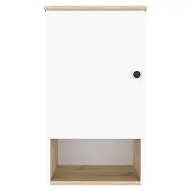 16 Light Oak And White Wall Mounted Cabinet With Three Shelves