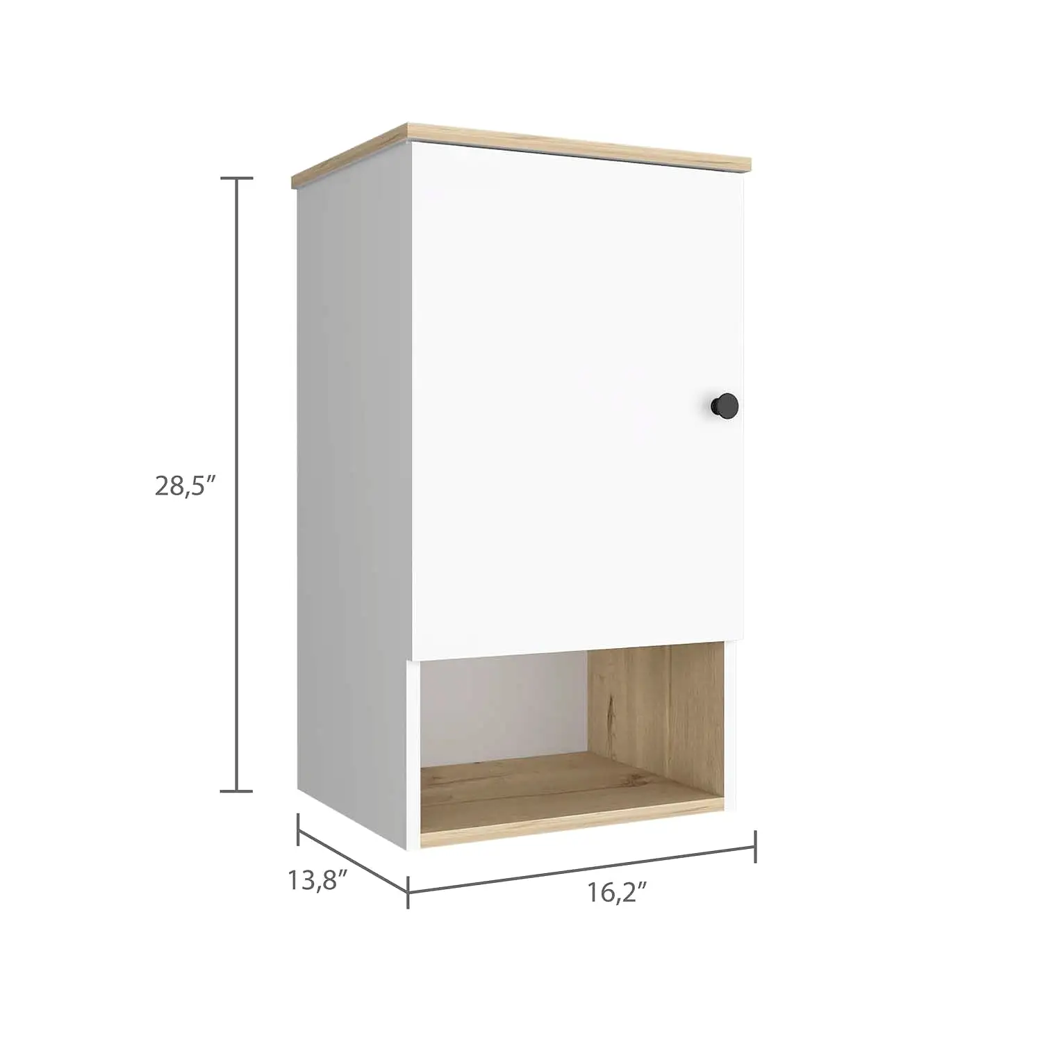 16 Light Oak And White Wall Mounted Cabinet With Three Shelves