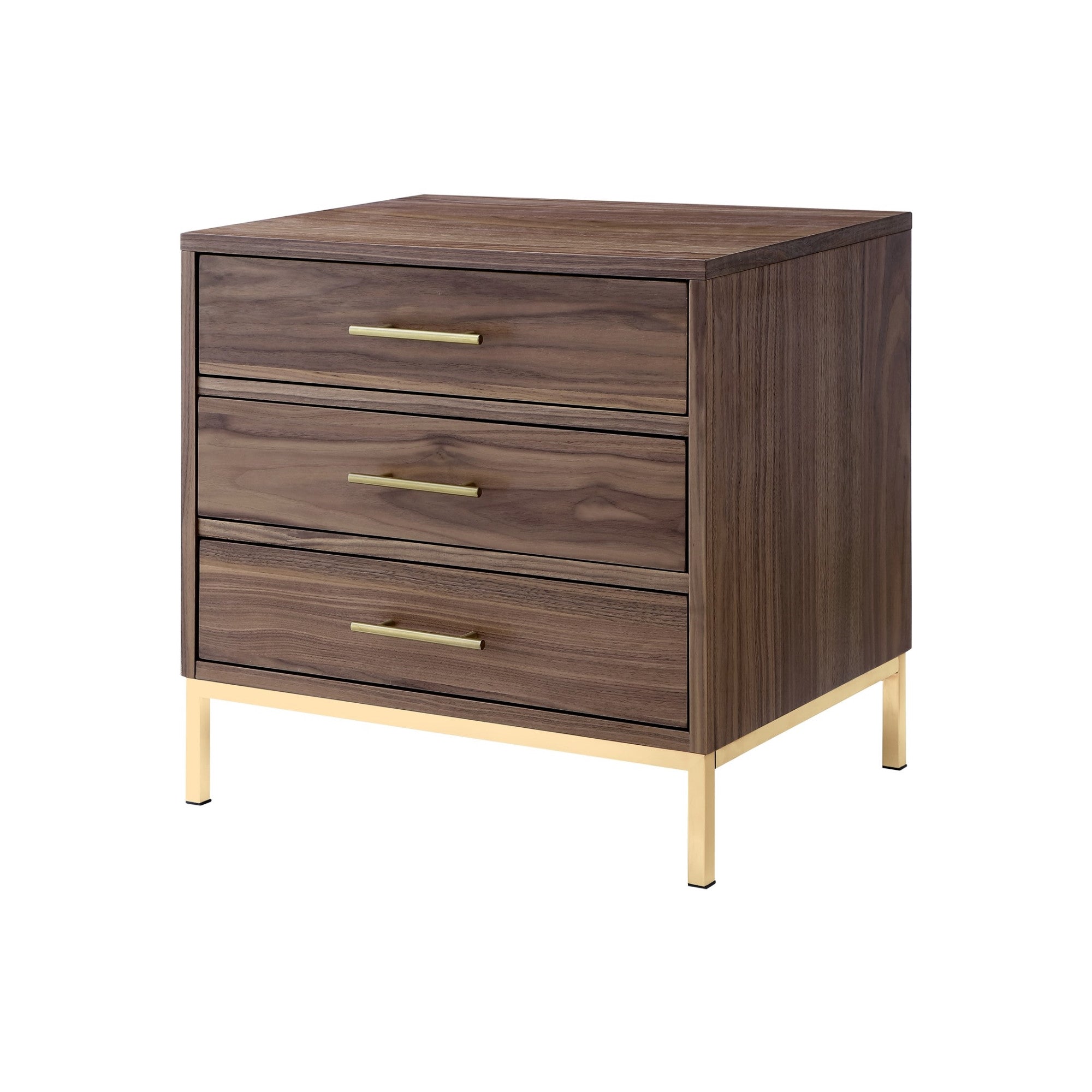 24 Gold and Wood Brown Veneer End Table with Three Drawers