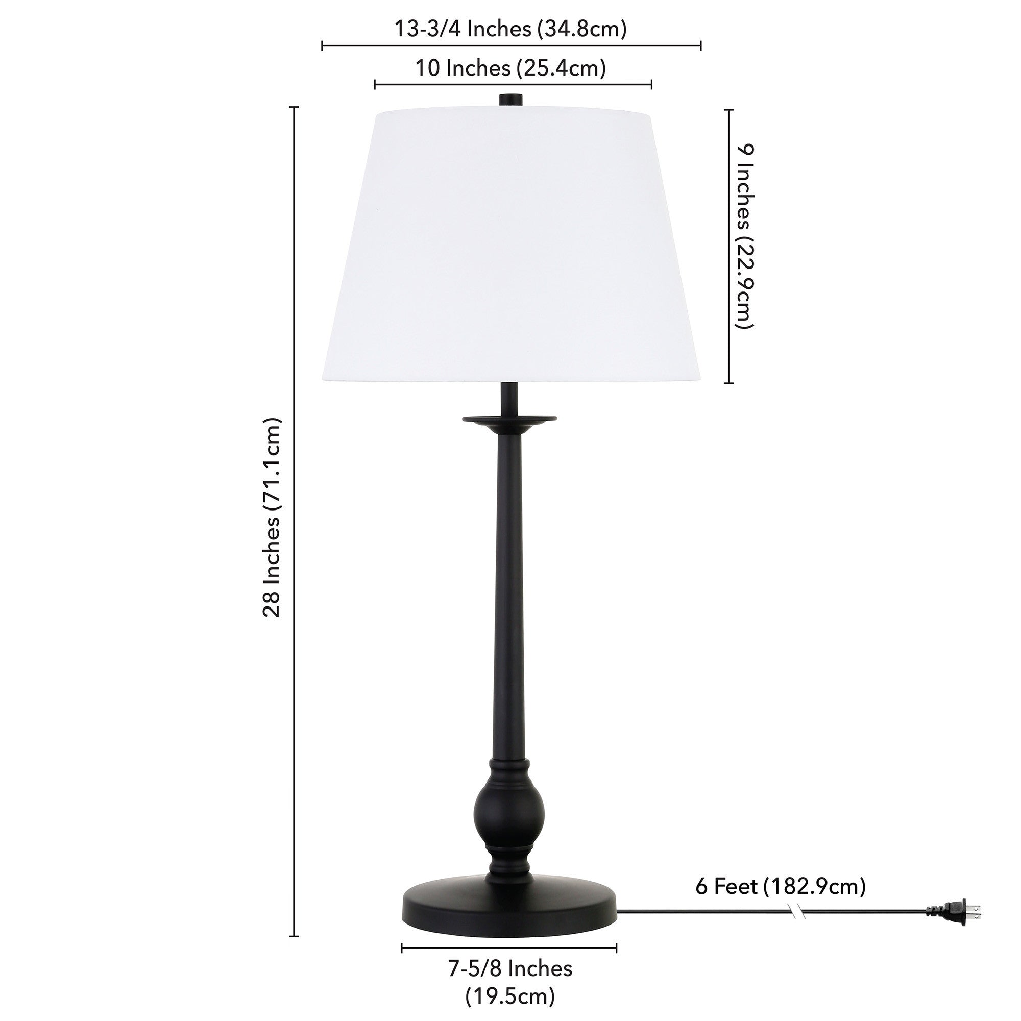 28 Black Metal Table Lamp With White Empire Shade