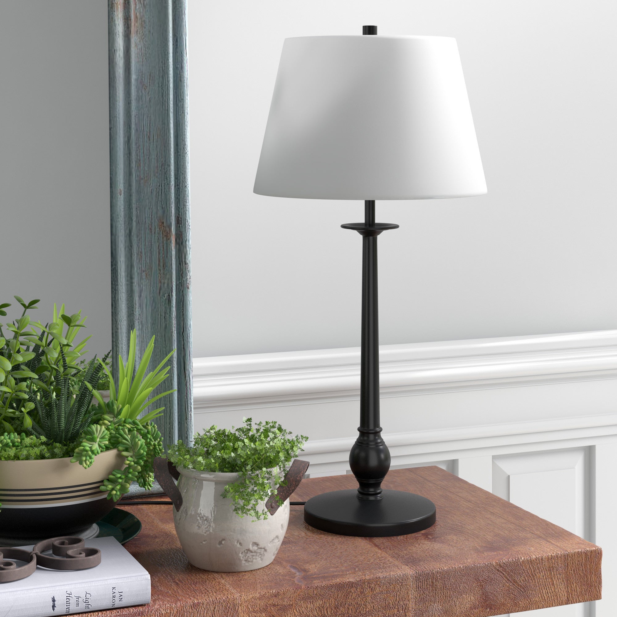 28 Black Metal Table Lamp With White Empire Shade