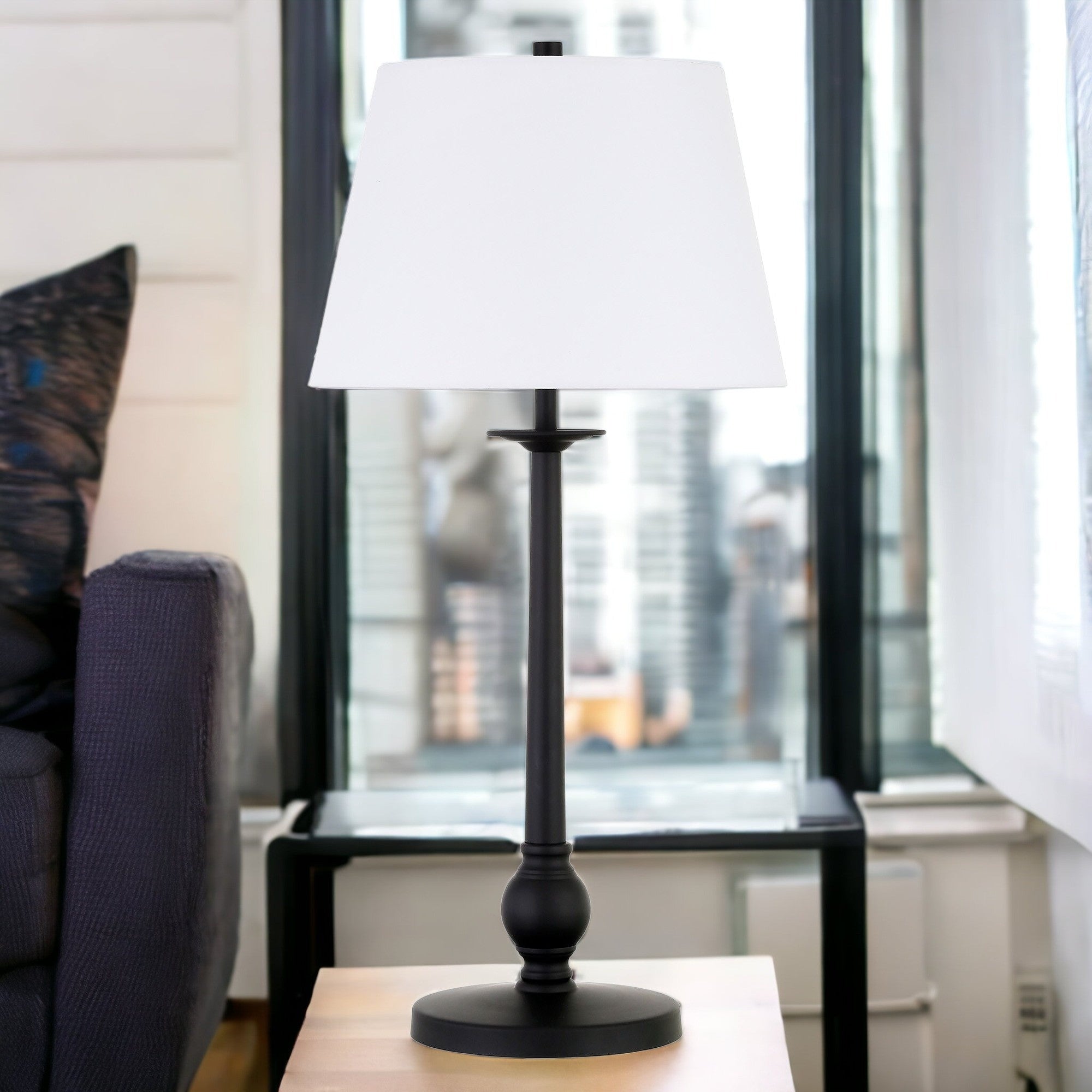 28 Black Metal Table Lamp With White Empire Shade