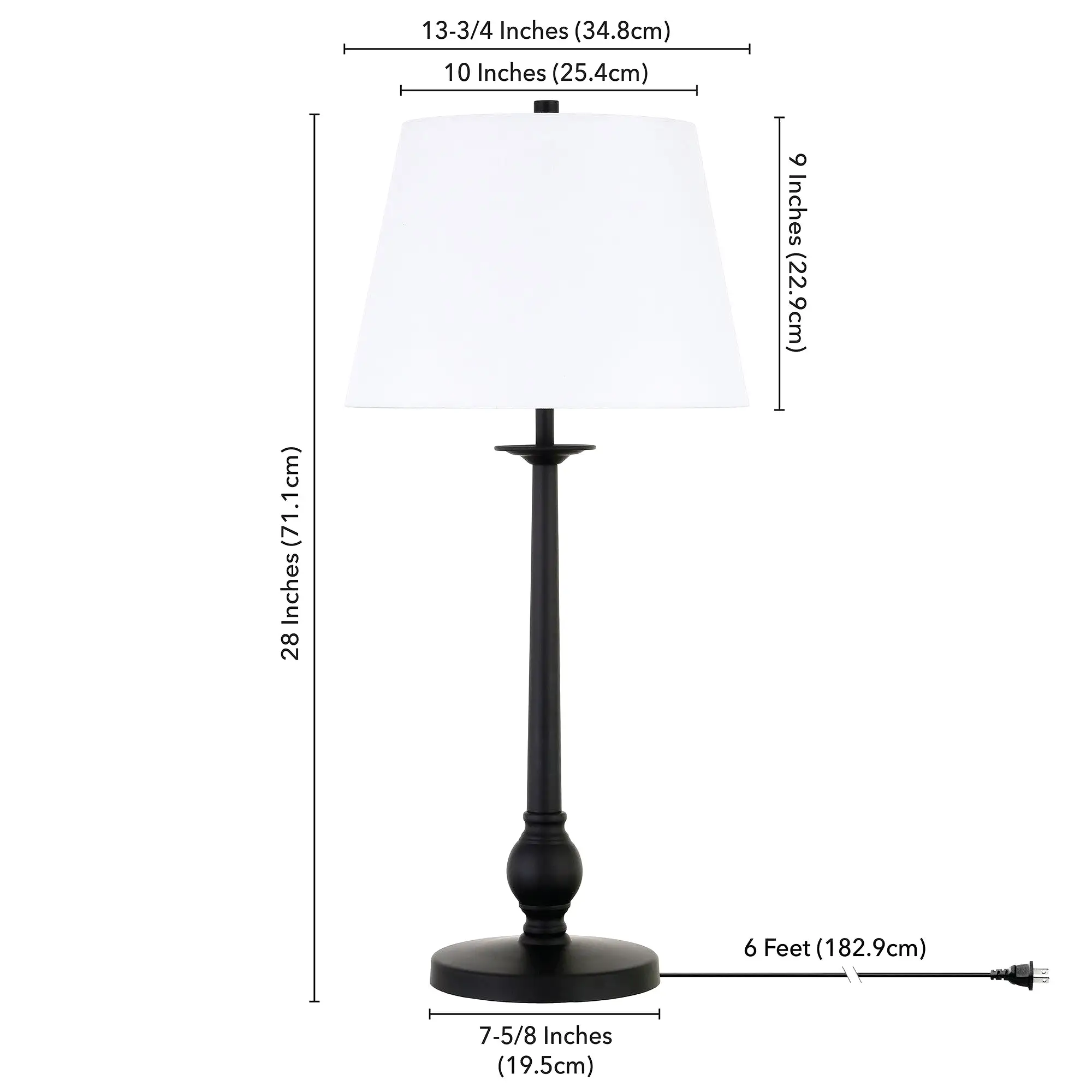 28 Black Metal Table Lamp With White Empire Shade