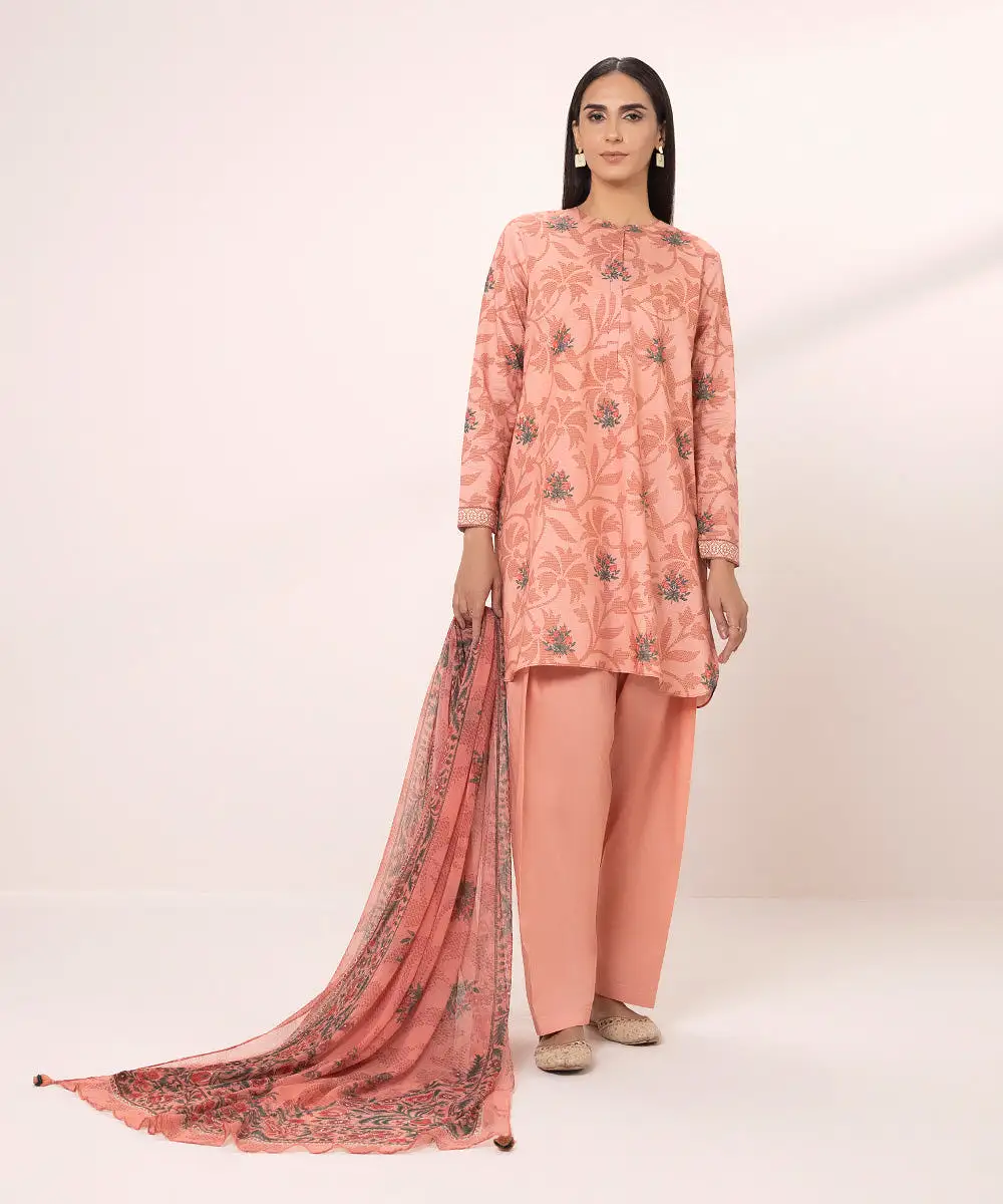 3 Piece - Printed Zari Lawn Suit