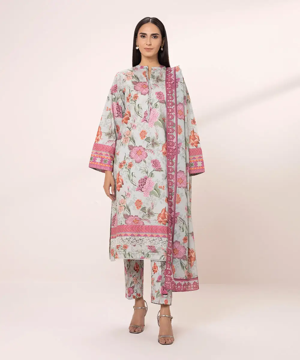 3 Piece - Printed Zari Lawn Suit