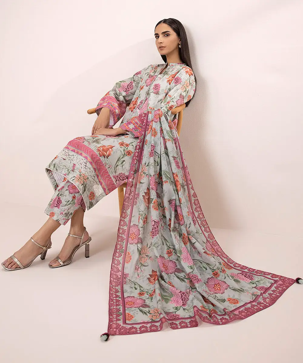 3 Piece - Printed Zari Lawn Suit