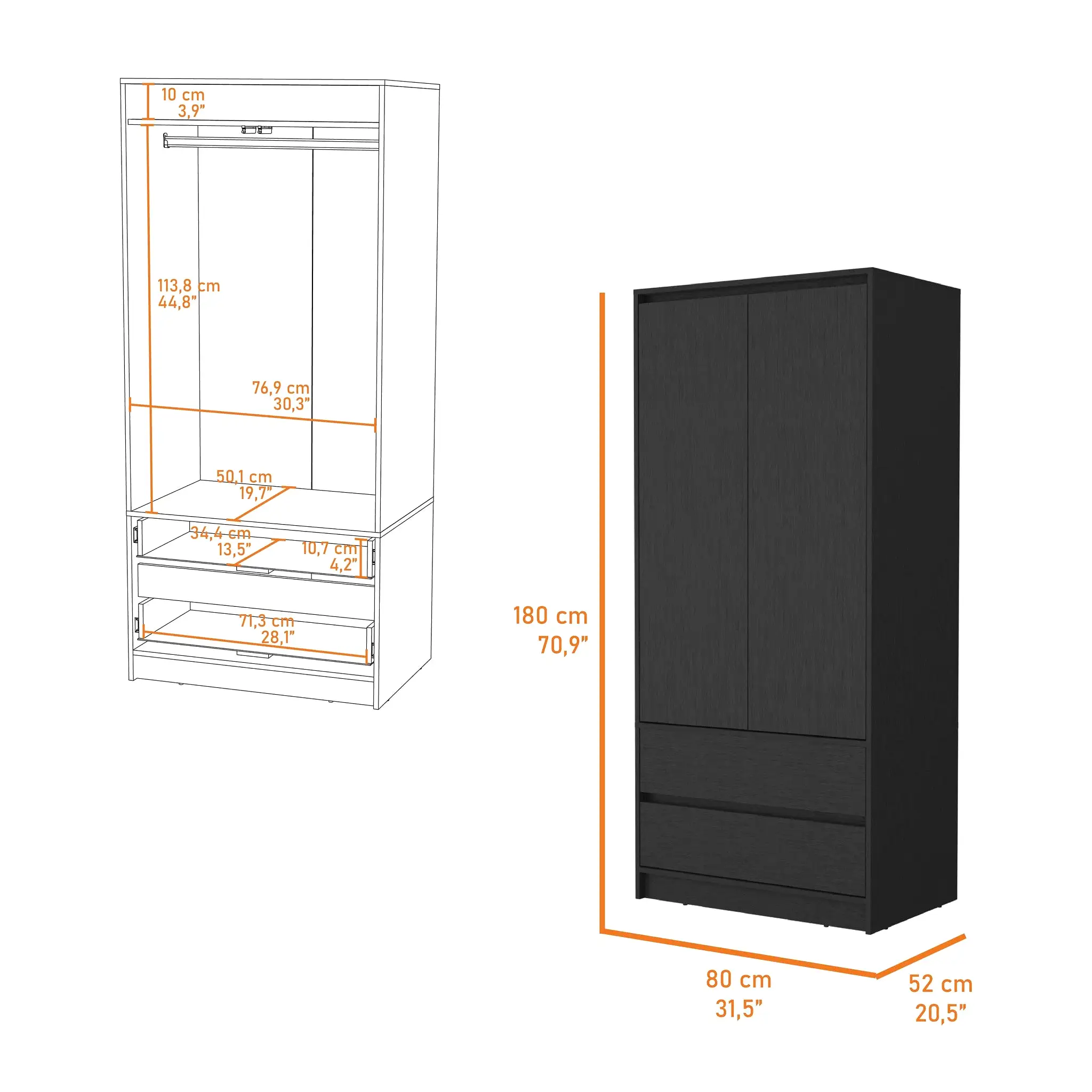 32 Black Accent Cabinet Soft Close With Multiple Shelves And Three Drawers