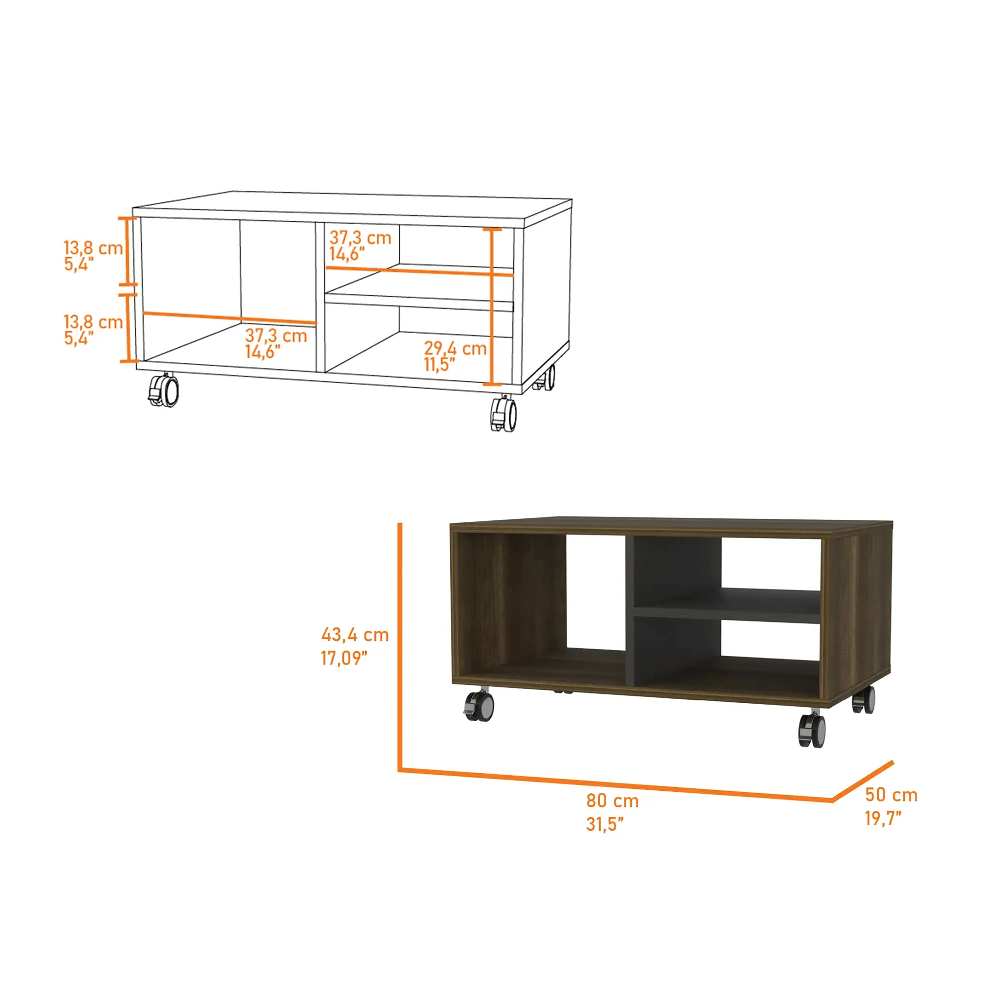 32 Brown And Black Coffee Table With Three Shelves