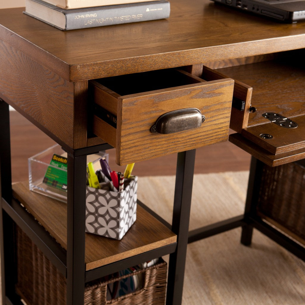 42 Gray And Black Writing Desk With Three Drawers