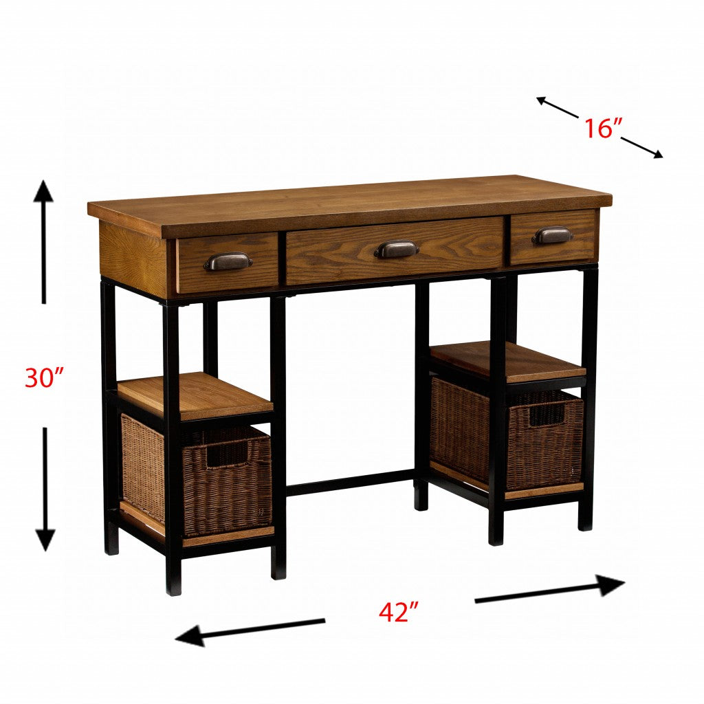 42 Gray And Black Writing Desk With Three Drawers