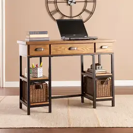 42 Gray And Black Writing Desk With Three Drawers