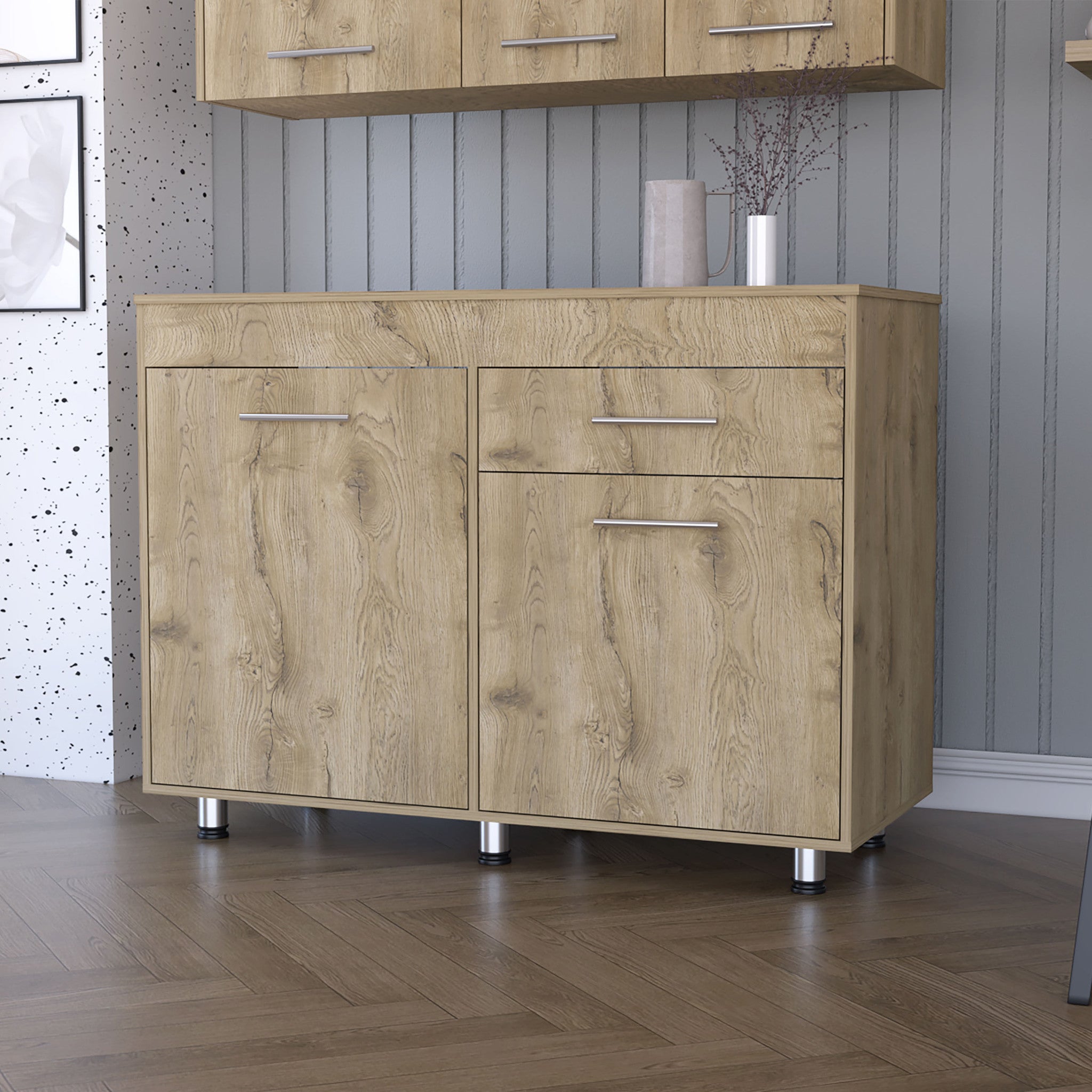 47 Brown Console Accent Cabinet With Three Shelves And One Drawer