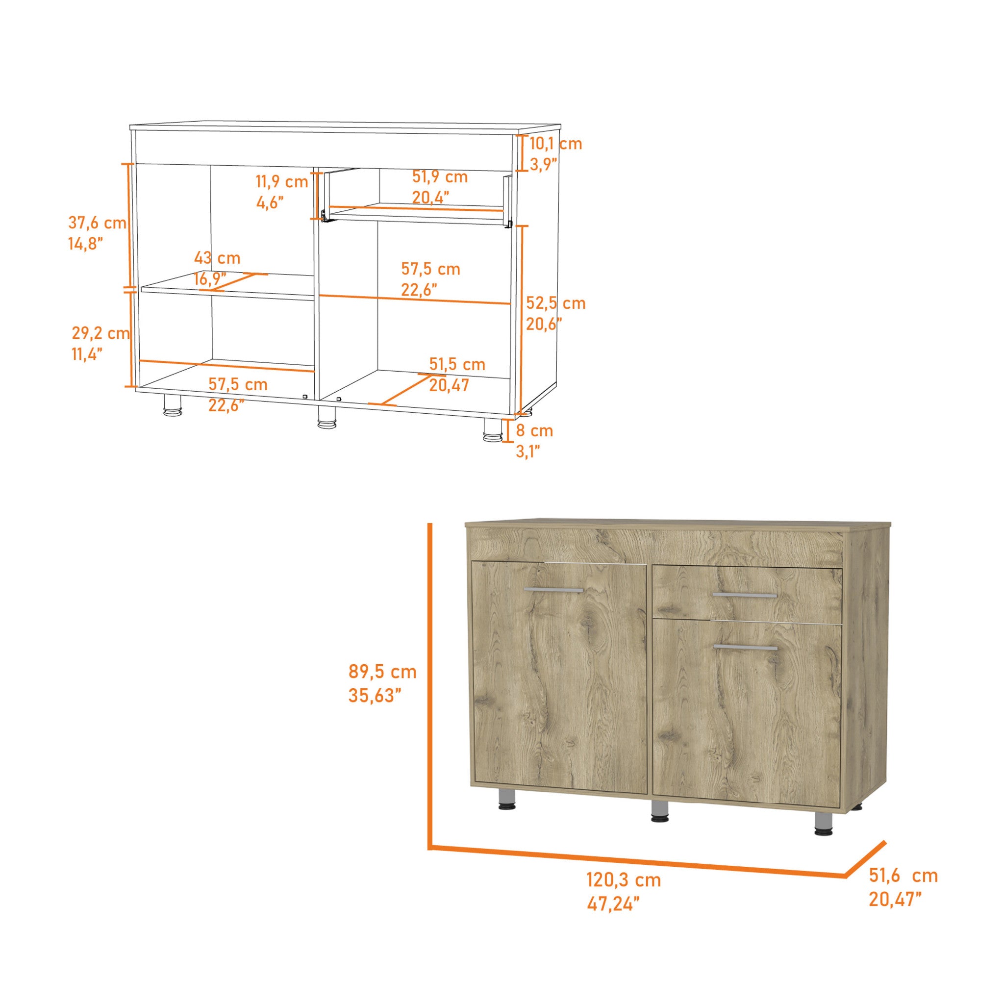 47 Brown Console Accent Cabinet With Three Shelves And One Drawer