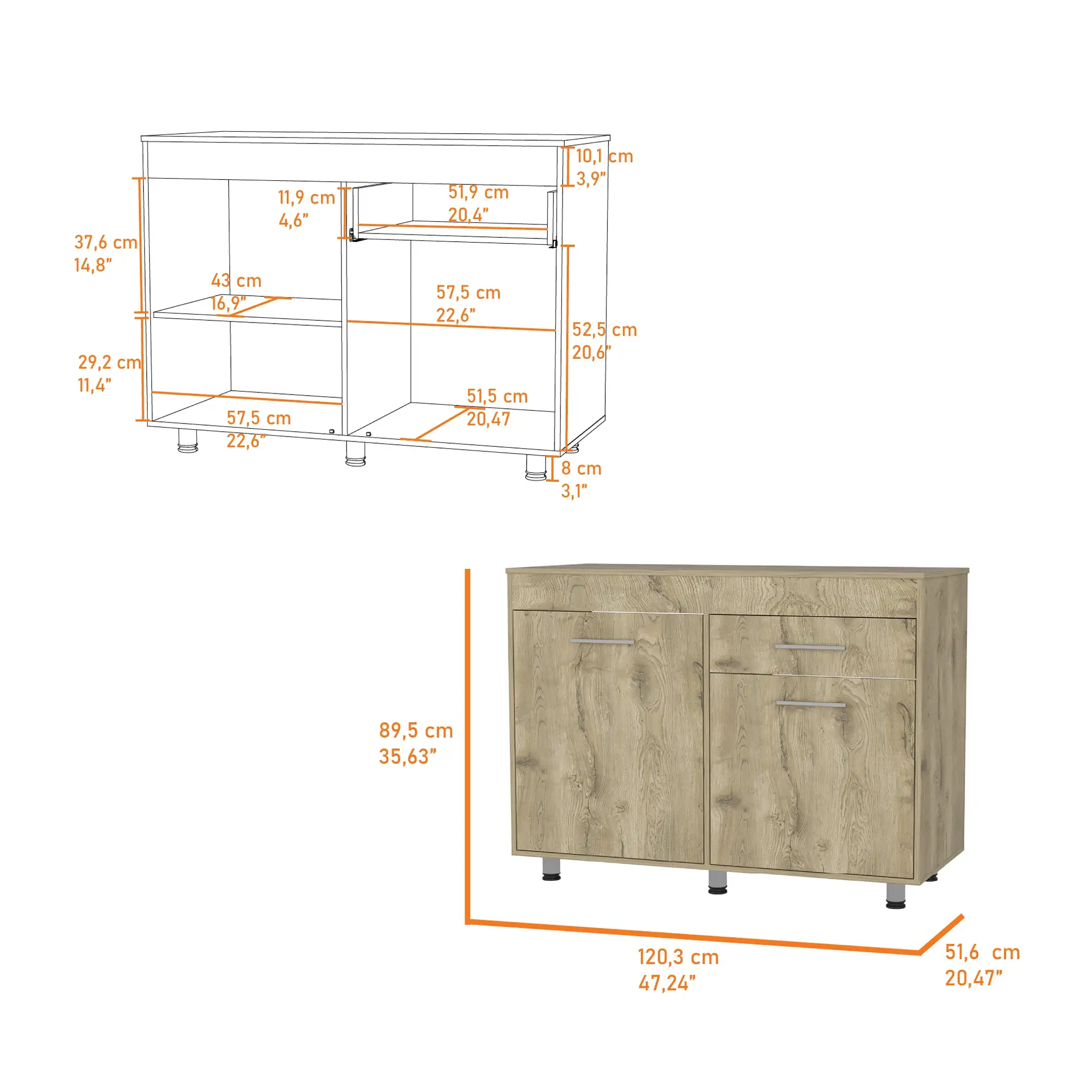 47 Brown Console Accent Cabinet With Three Shelves And One Drawer