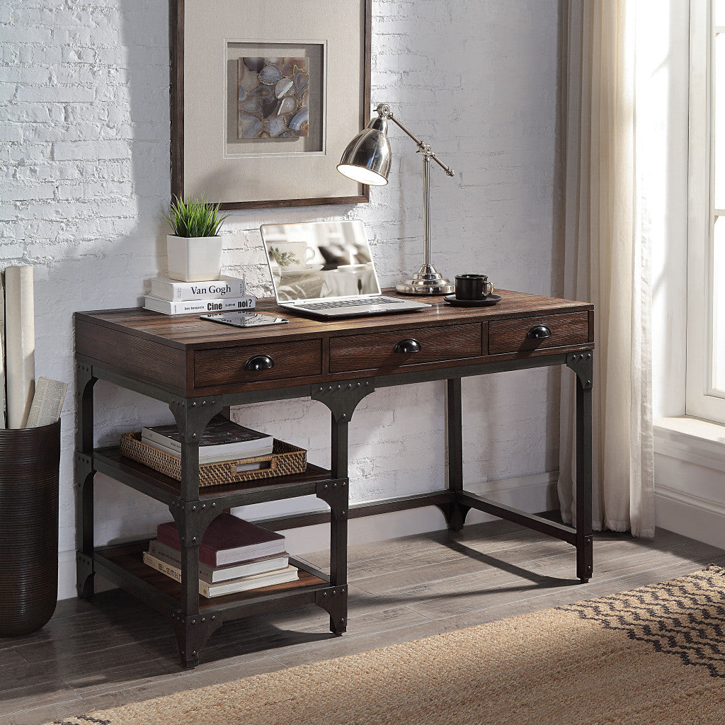 47 Espresso and Gray Writing Desk With Three Drawers