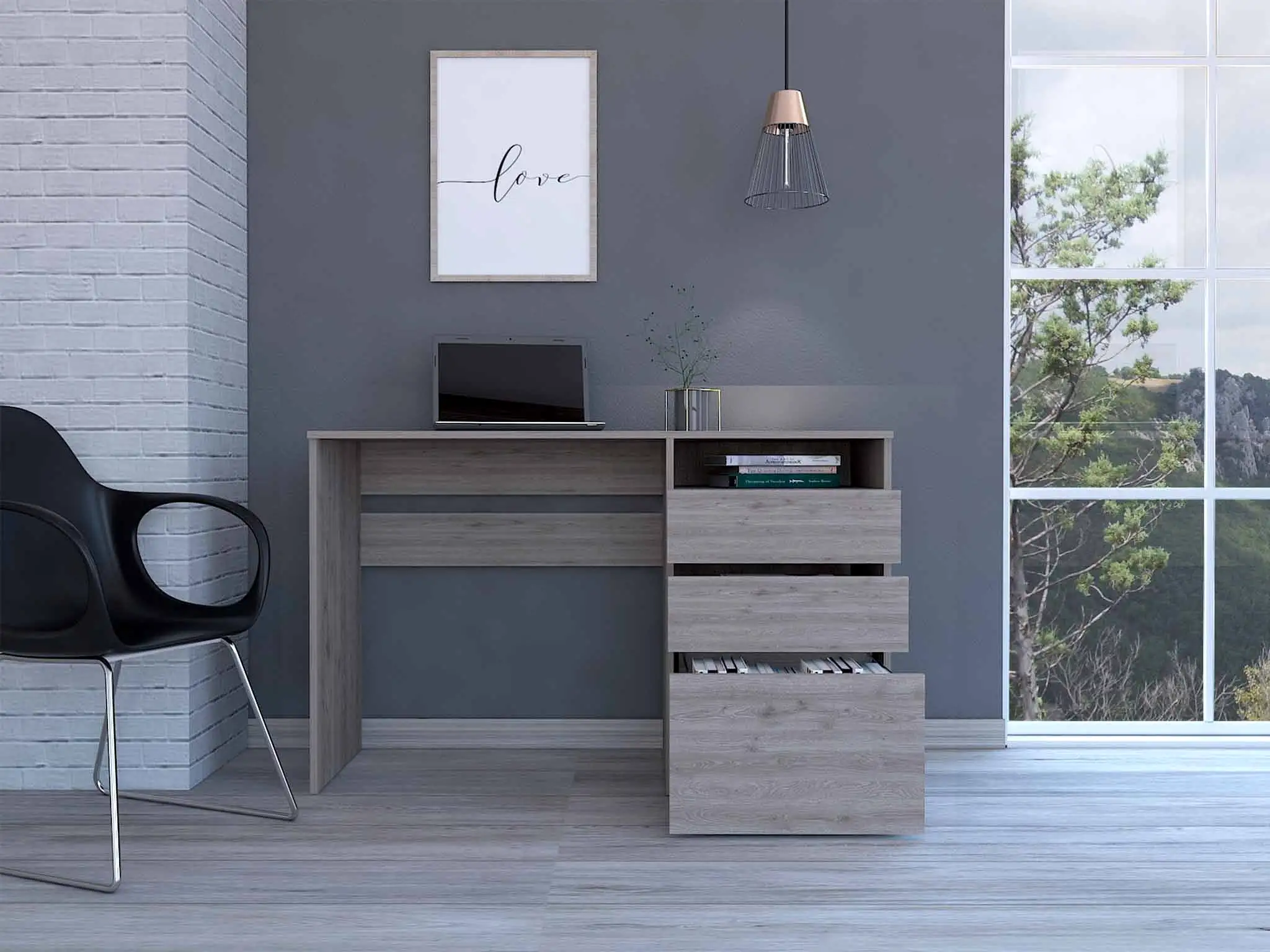 47 Light Gray Computer Desk With Three Drawers