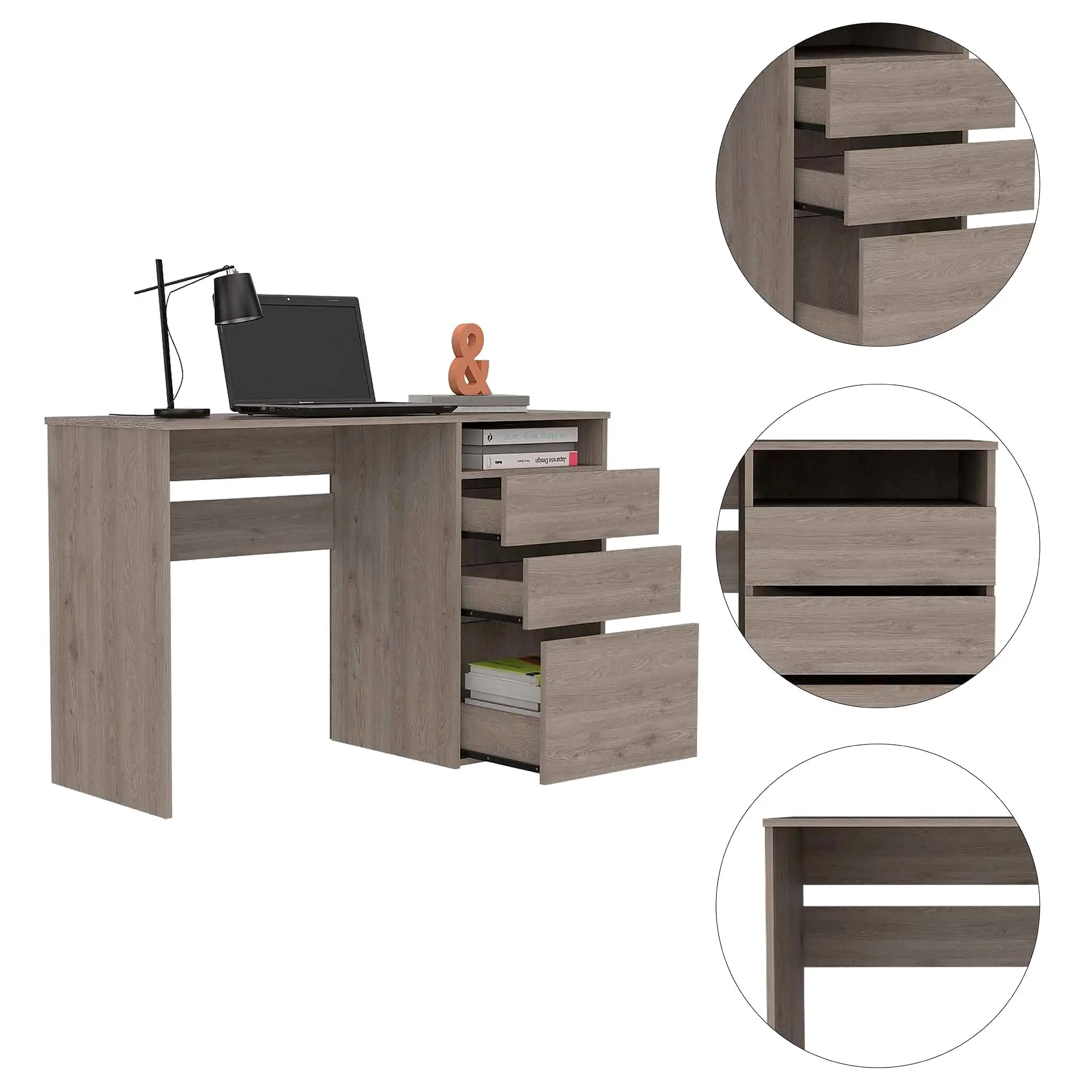 47 Light Gray Computer Desk With Three Drawers