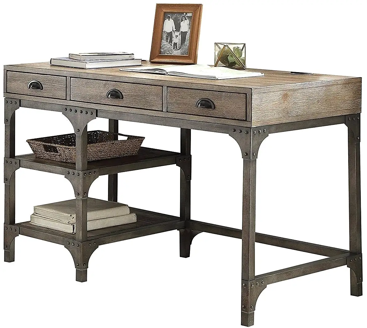 47 Natural and Gray Writing Desk With Three Drawers