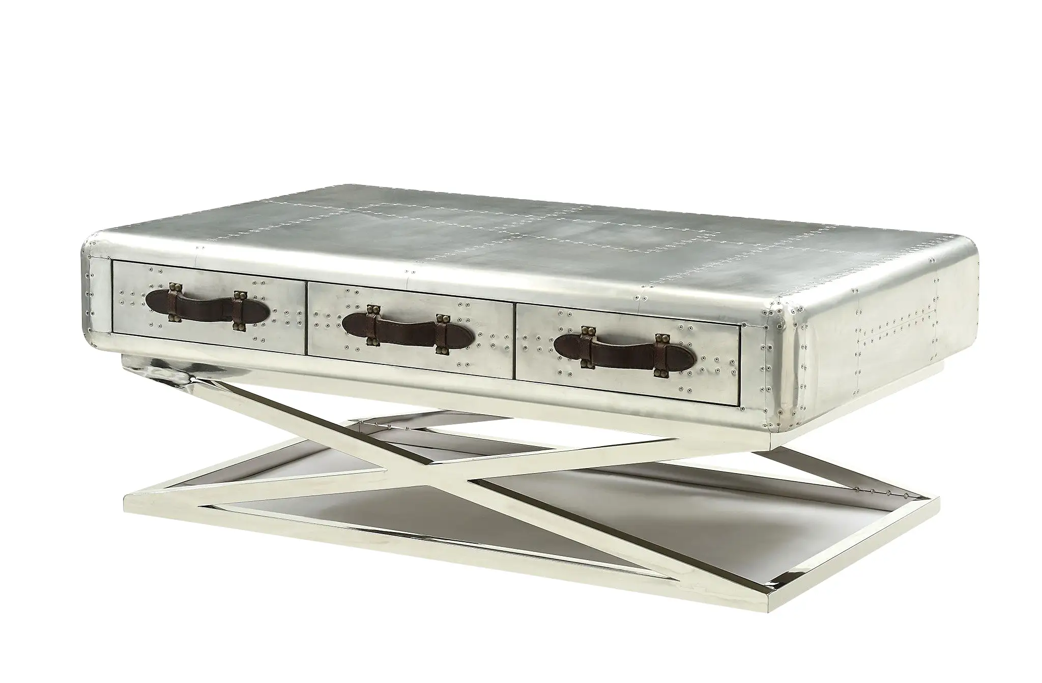 51 Silver Aluminum Coffee Table With Three Drawers