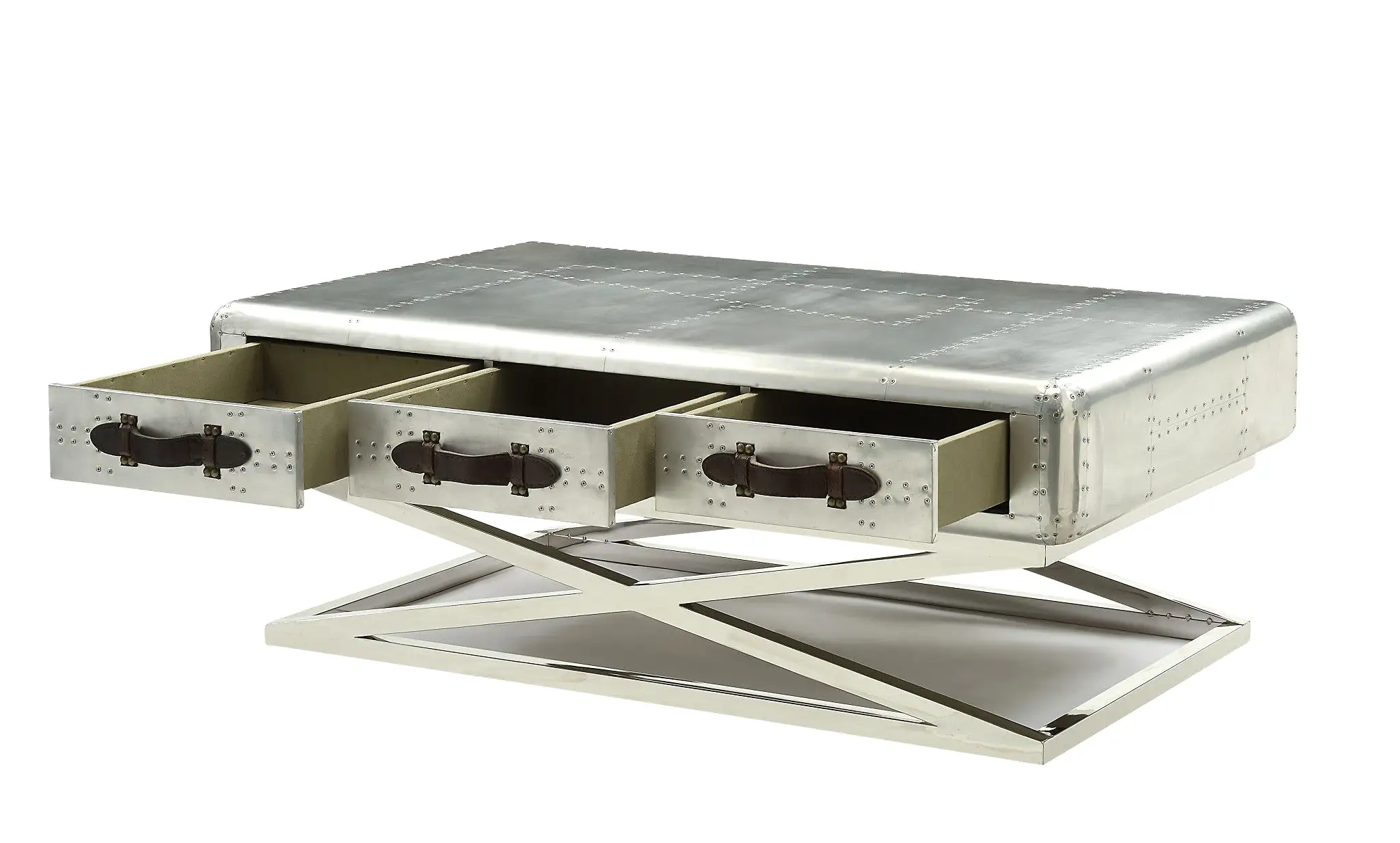 51 Silver Aluminum Coffee Table With Three Drawers