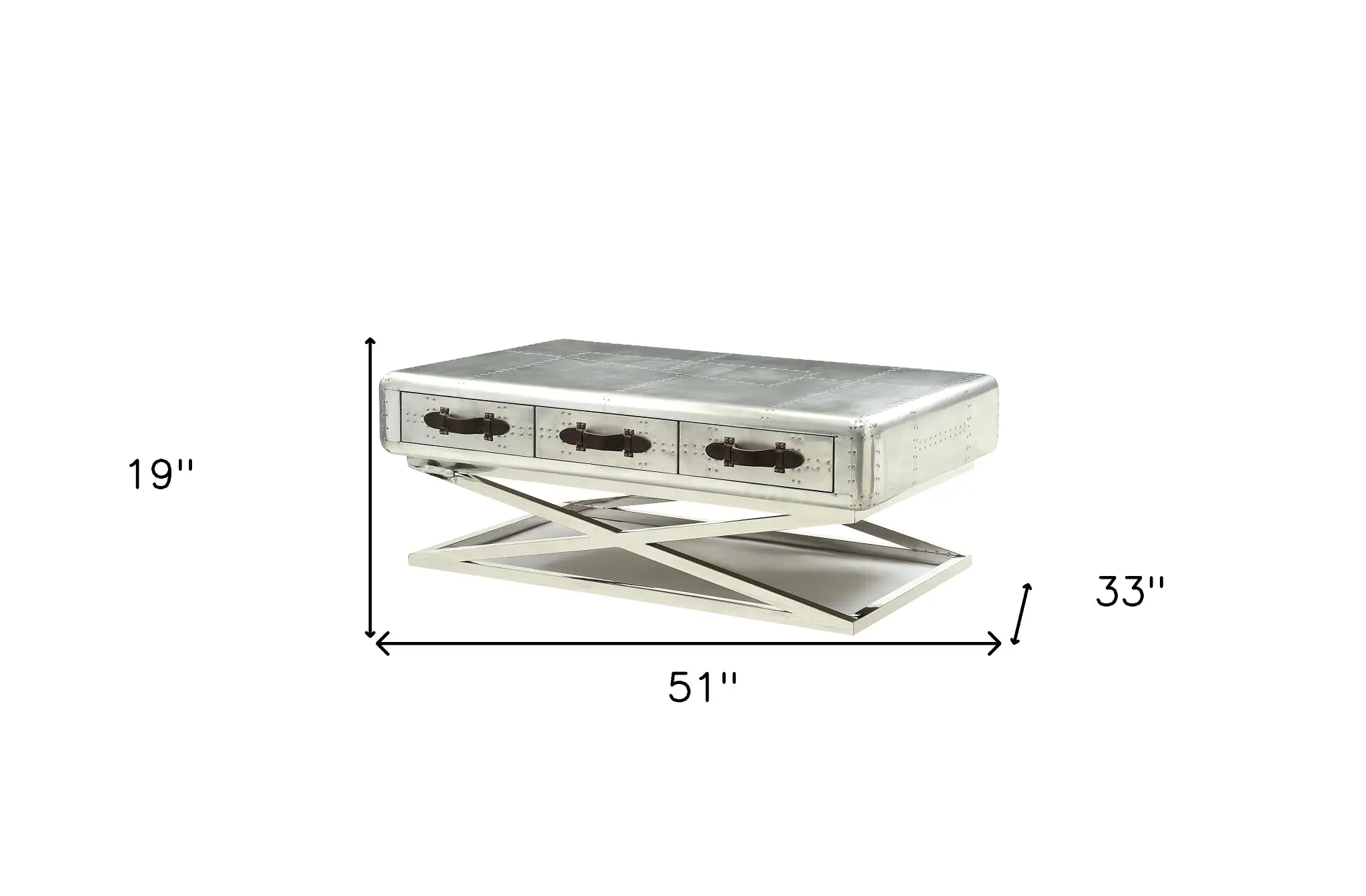 51 Silver Aluminum Coffee Table With Three Drawers