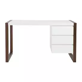 51 White and Brown Writing Desk With Three Drawers