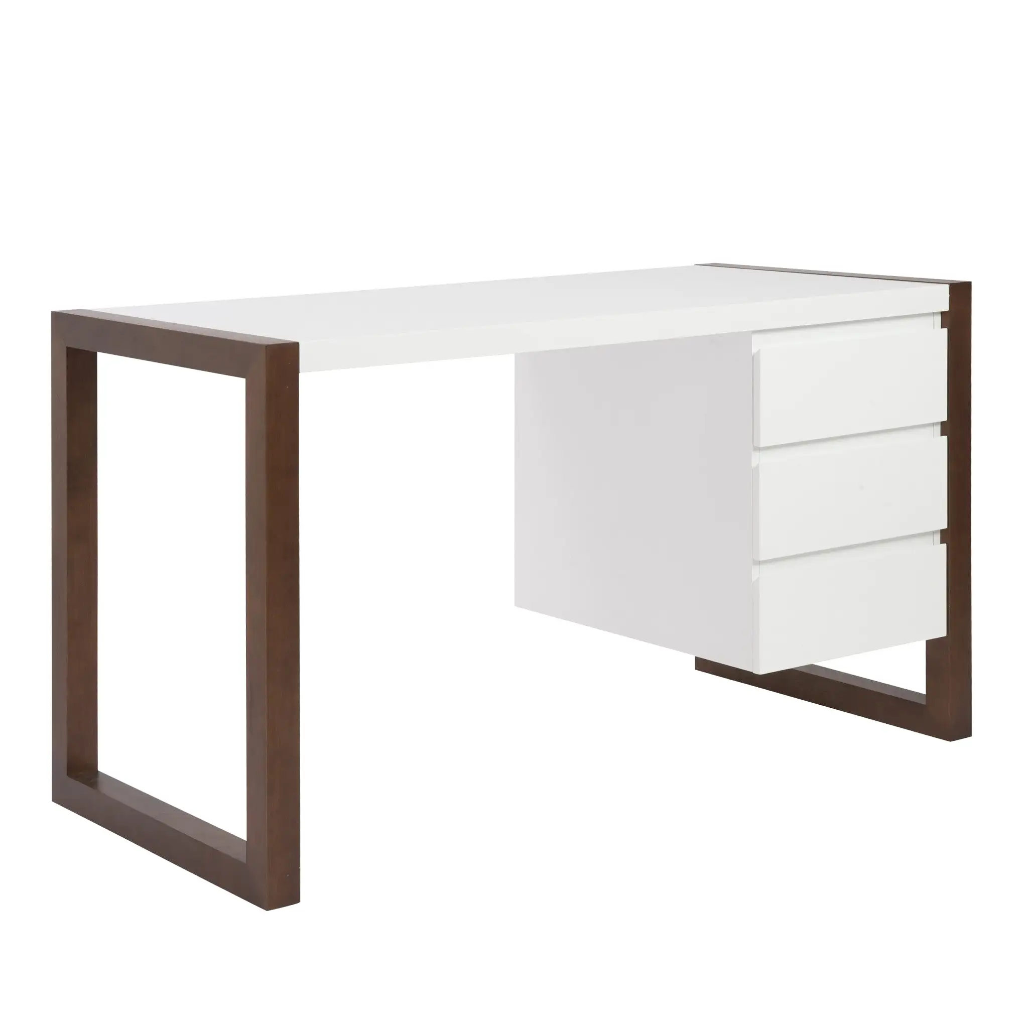 51 White and Brown Writing Desk With Three Drawers