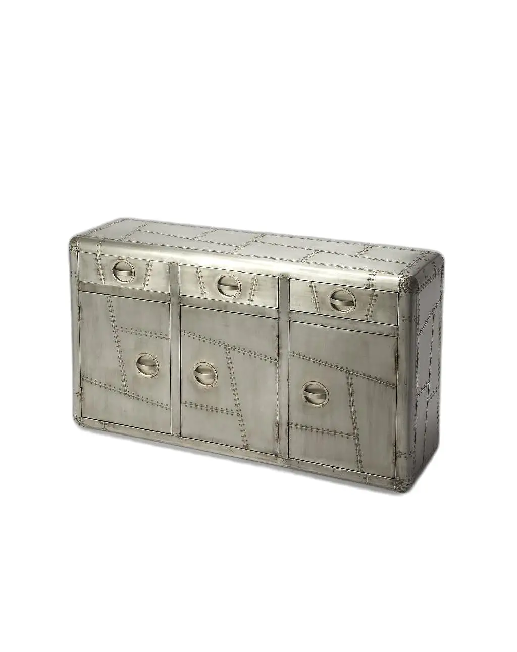 55 Silver Steel Console Accent Cabinet With Three Drawers