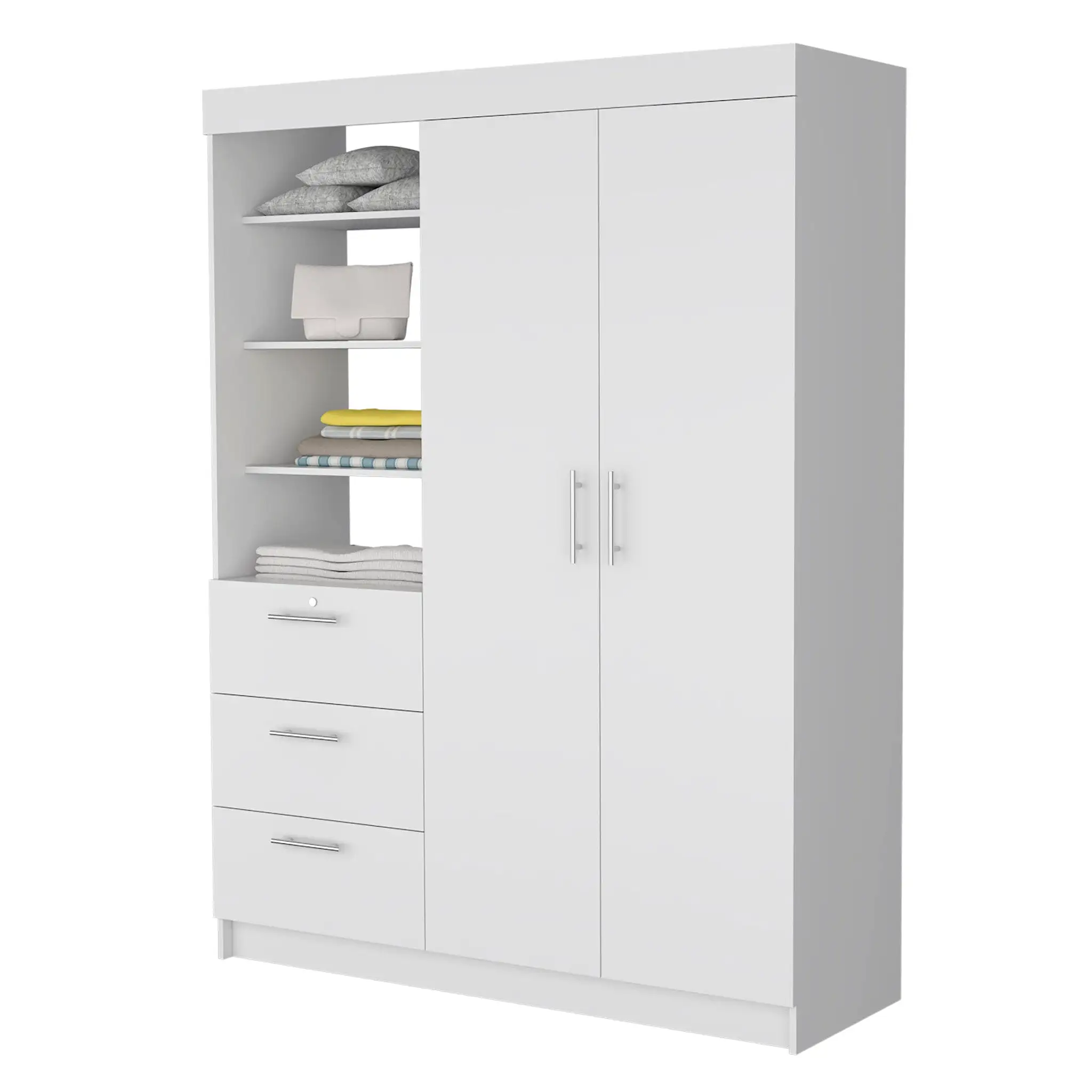 59 White Accent Cabinet Soft Close With Three Shelves And Three Drawers