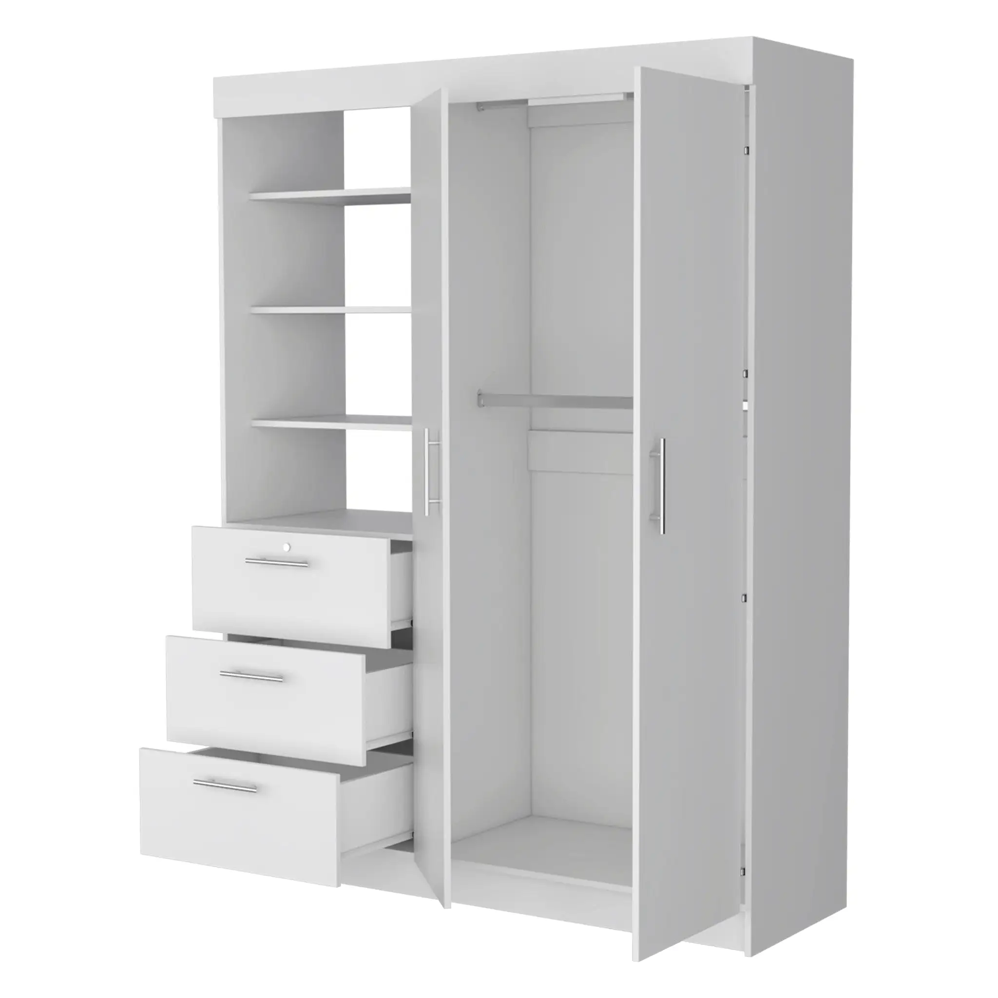 59 White Accent Cabinet Soft Close With Three Shelves And Three Drawers