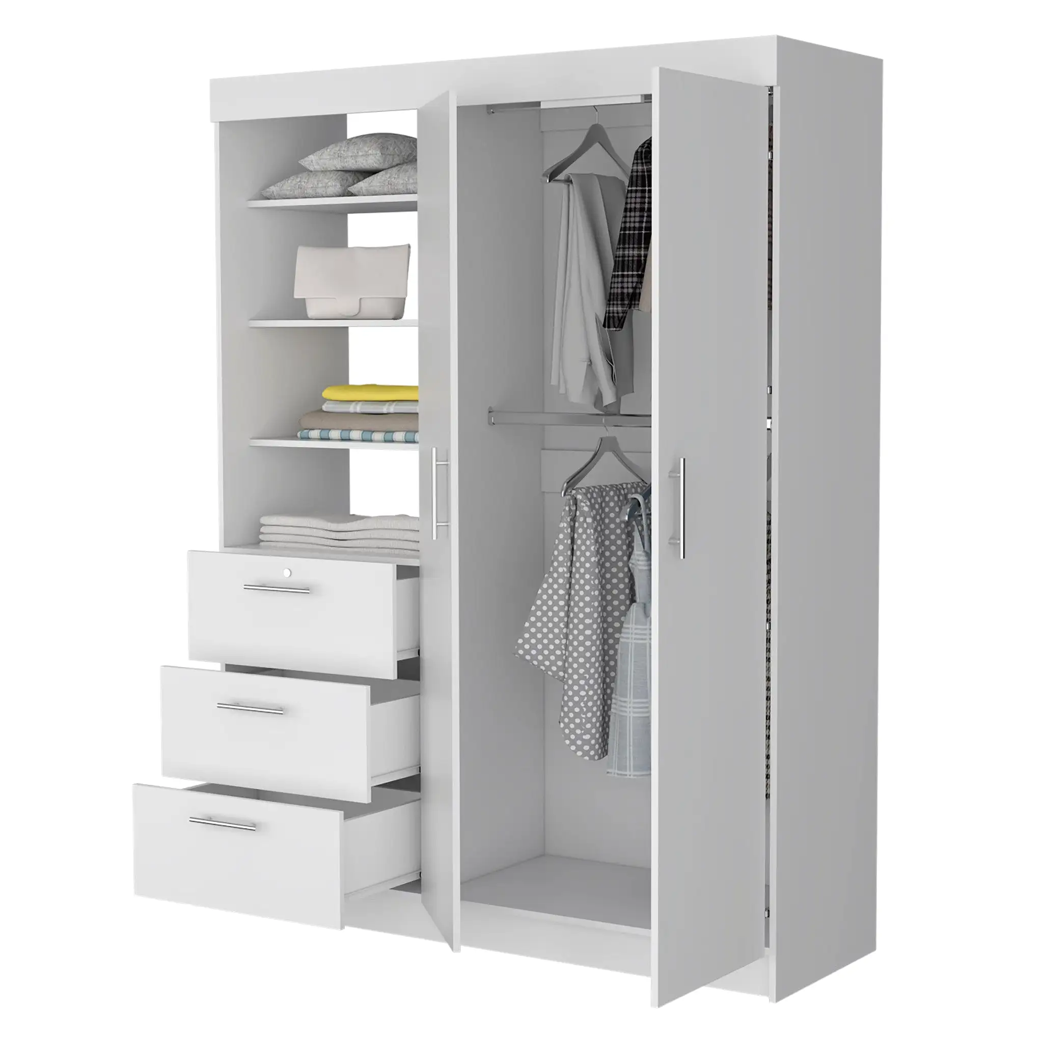 59 White Accent Cabinet Soft Close With Three Shelves And Three Drawers