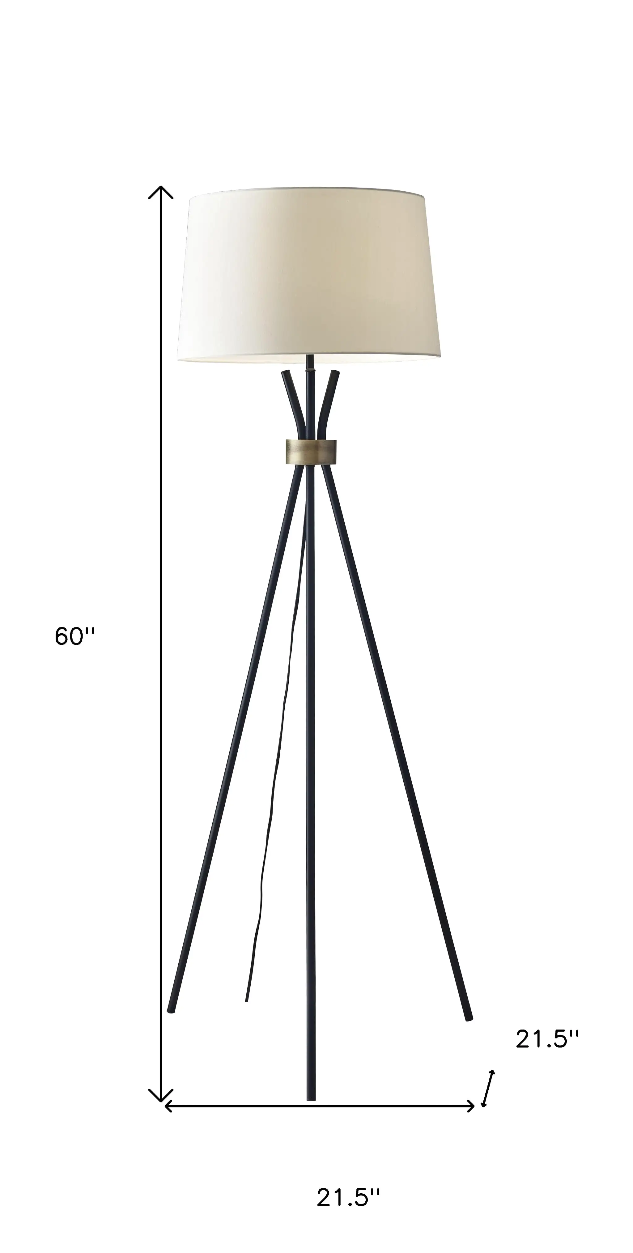 60 Black Tripod Floor Lamp With White Empire Shade