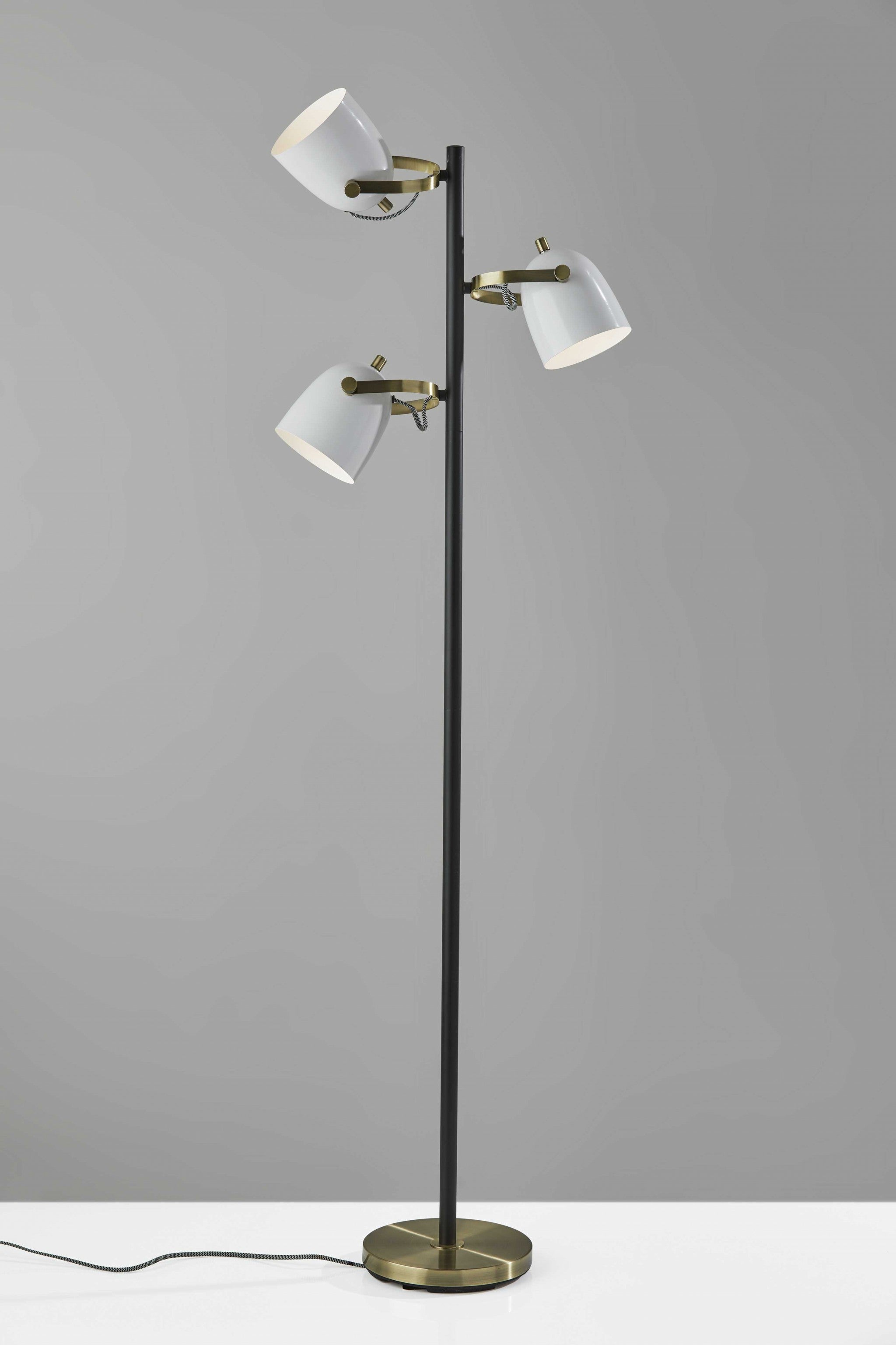 65 Bronze Three Light Tree Floor Lamp With White Solid Color Bell Shade