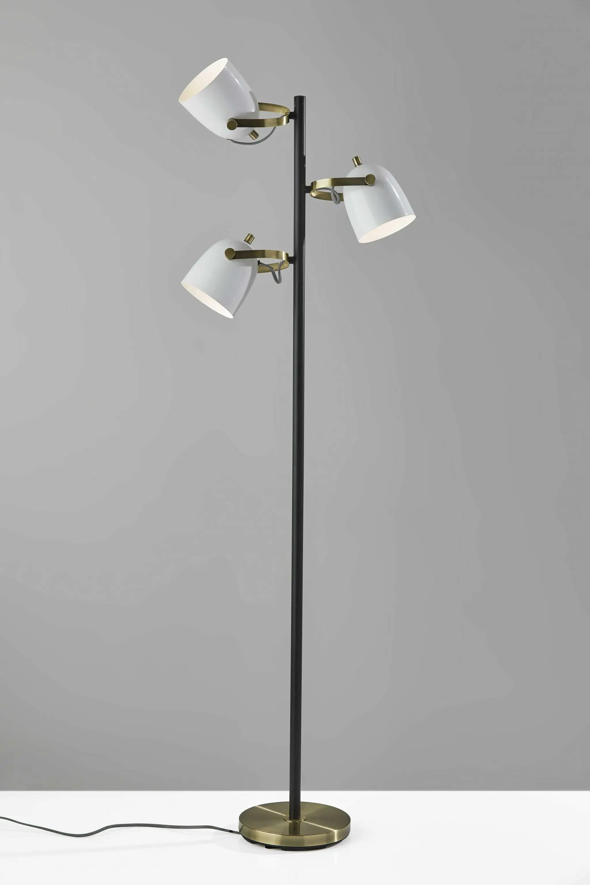 65 Bronze Three Light Tree Floor Lamp With White Solid Color Bell Shade