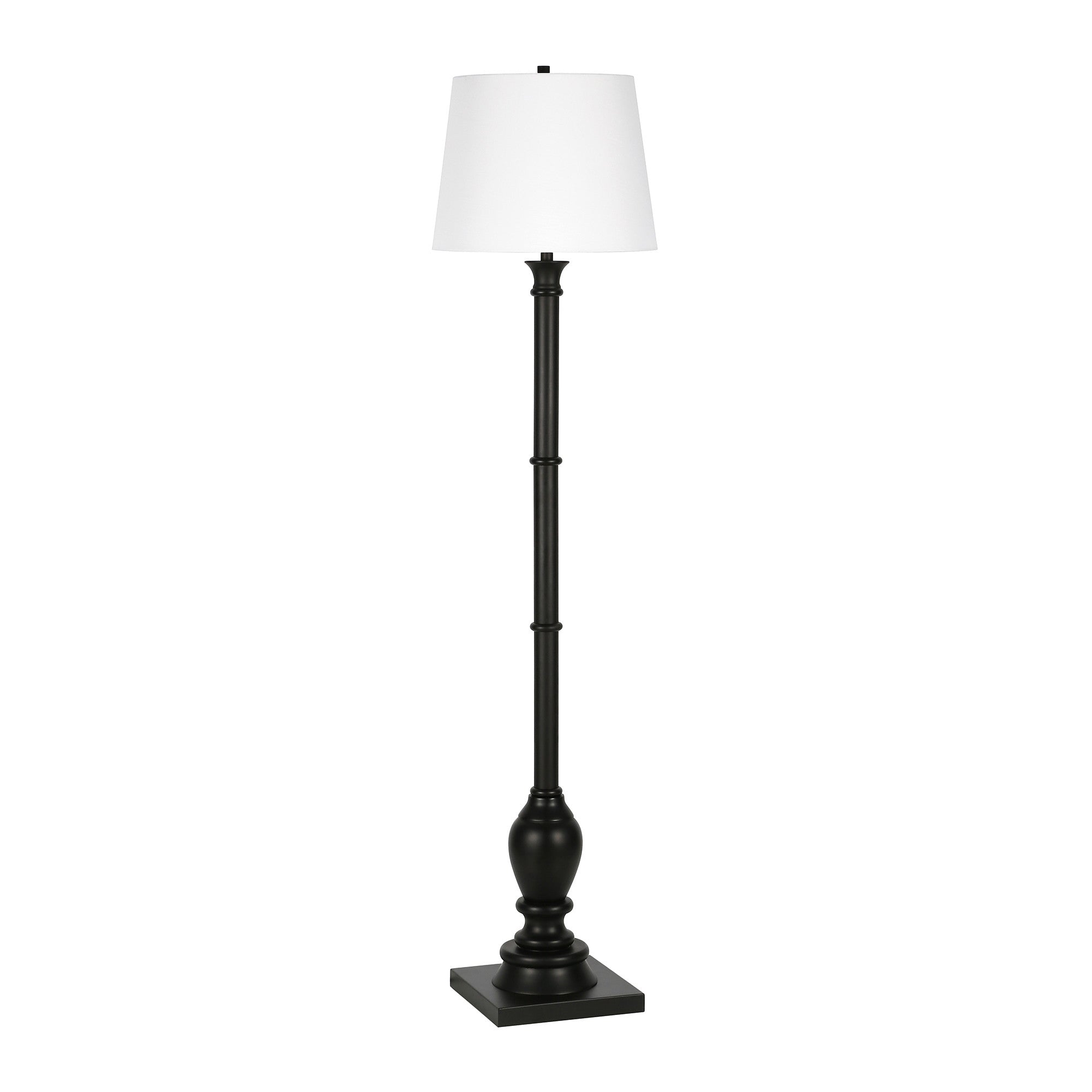 66 Black Traditional Shaped Floor Lamp With White Frosted Glass Empire Shade