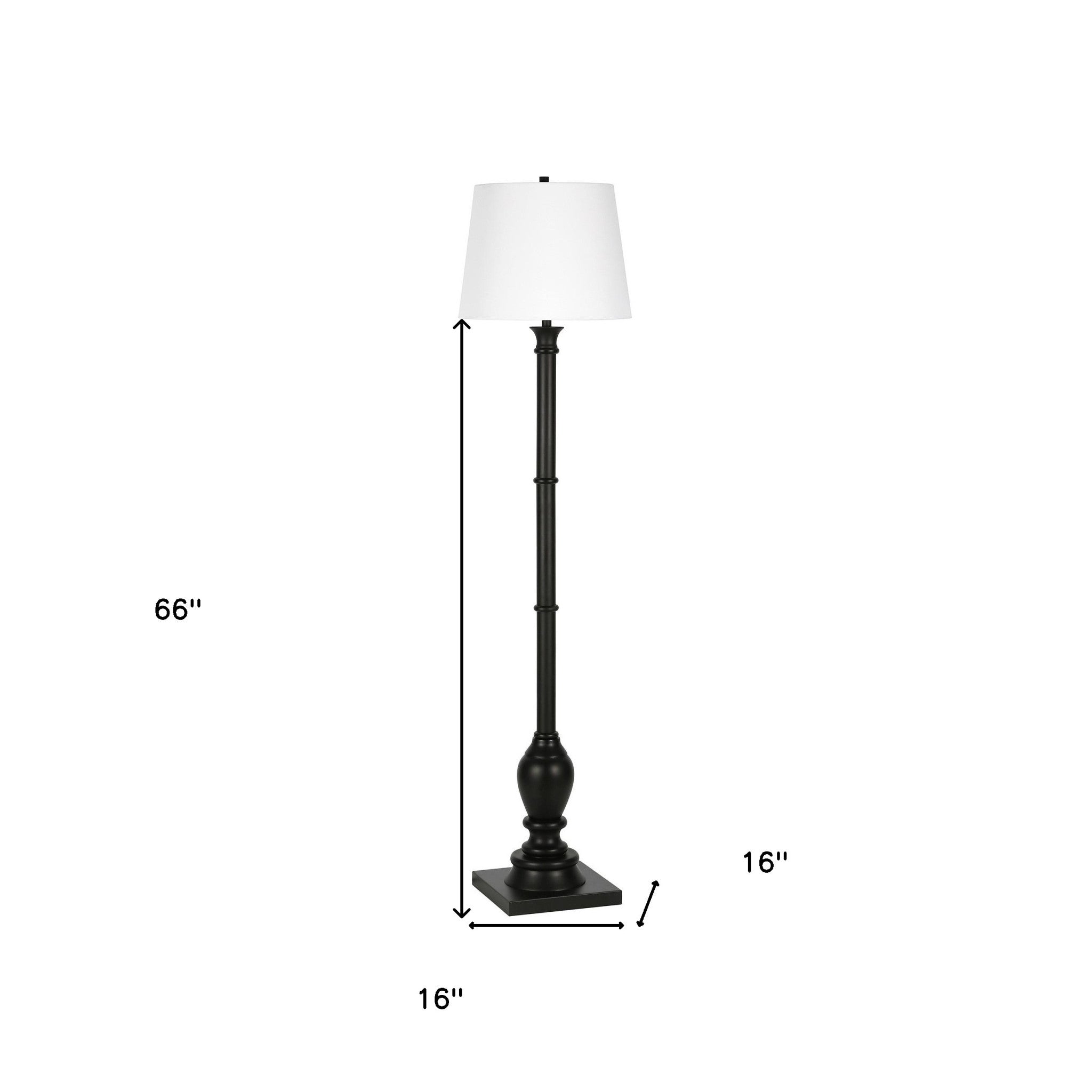 66 Black Traditional Shaped Floor Lamp With White Frosted Glass Empire Shade