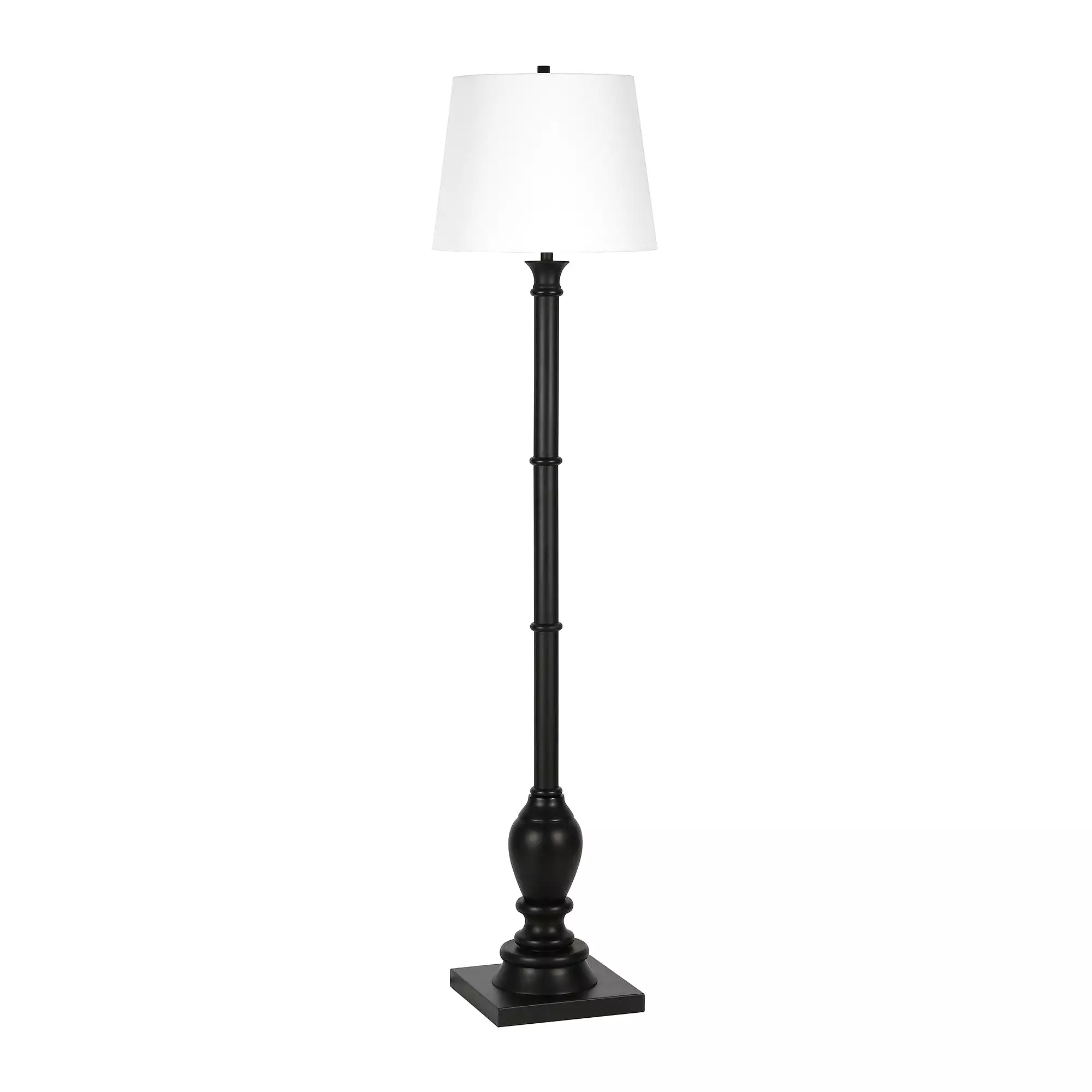 66 Black Traditional Shaped Floor Lamp With White Frosted Glass Empire Shade