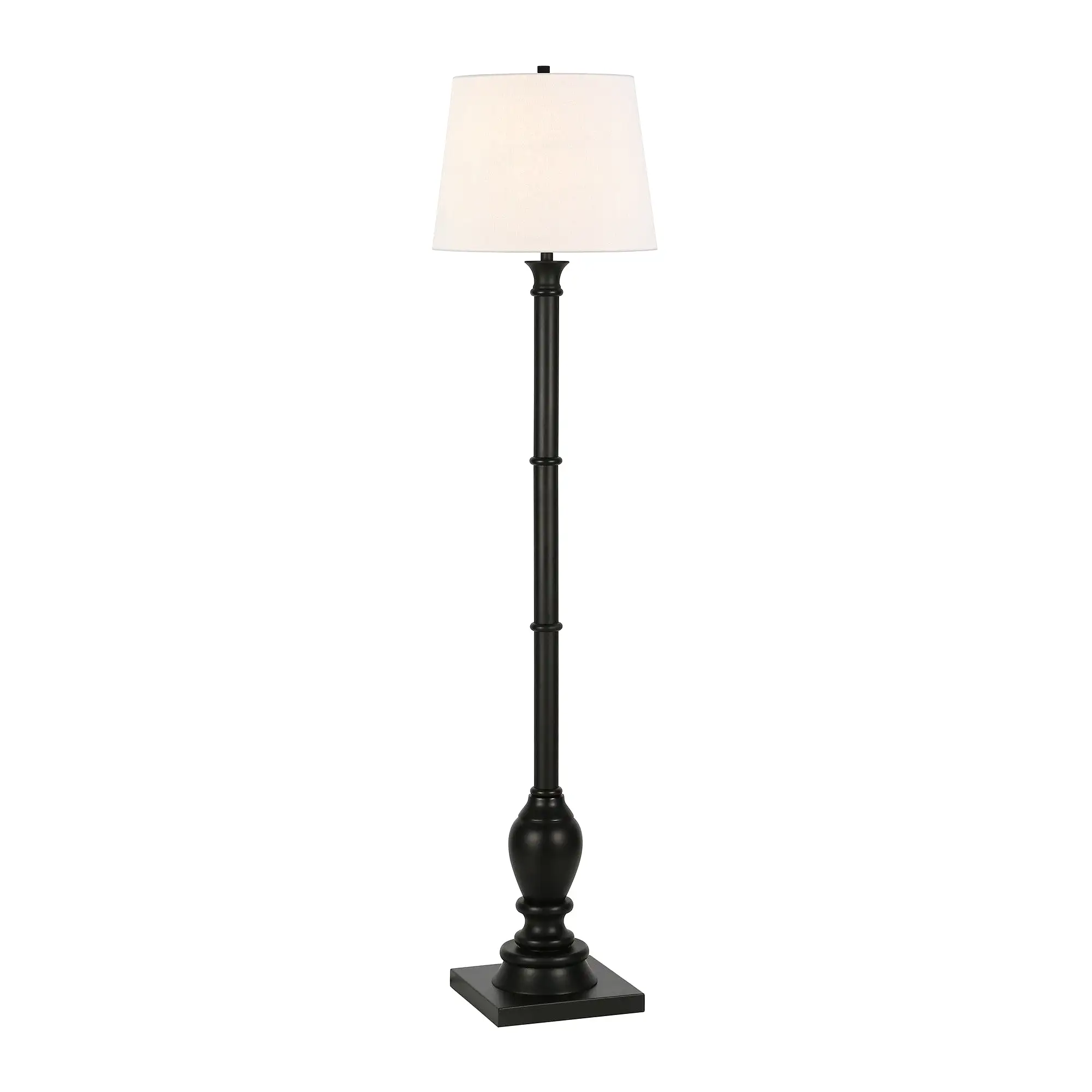 66 Black Traditional Shaped Floor Lamp With White Frosted Glass Empire Shade