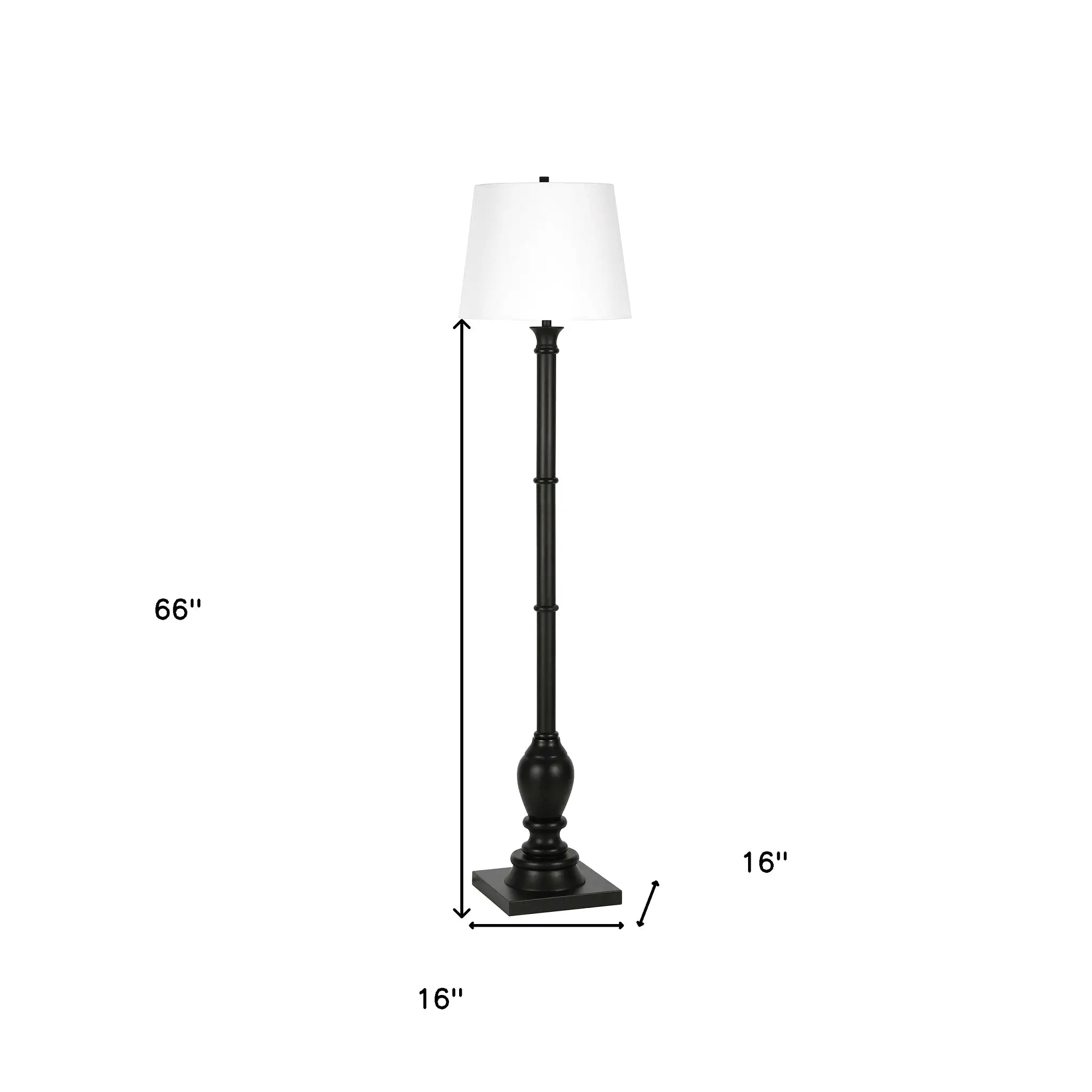 66 Black Traditional Shaped Floor Lamp With White Frosted Glass Empire Shade