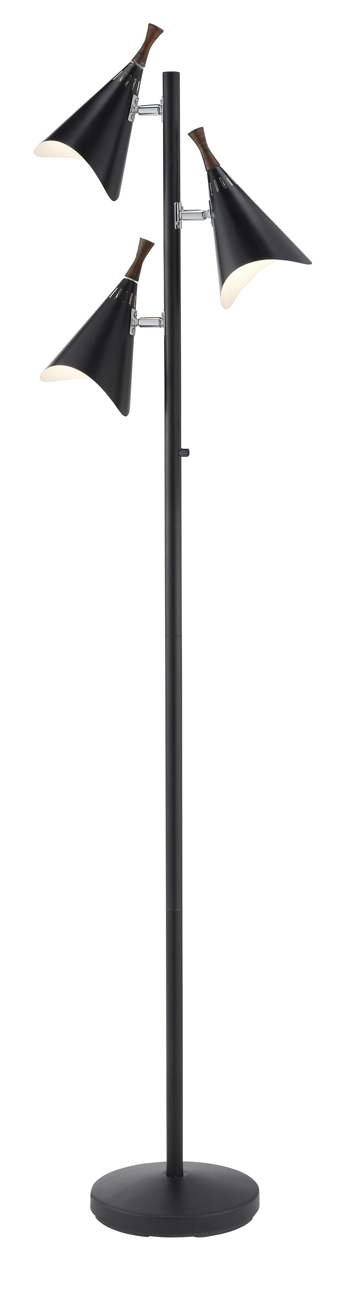 68 Black Three Light Tree Floor Lamp With Black Solid Color Cone Shade