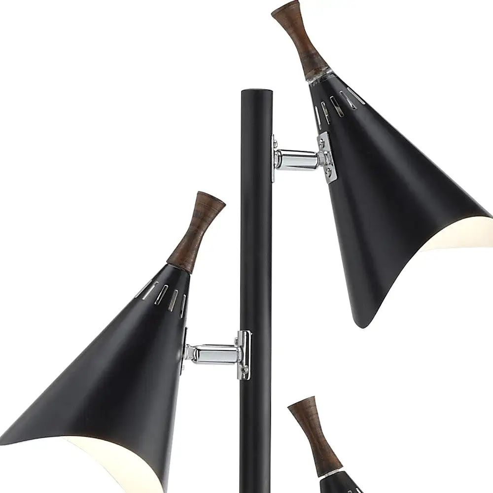 68 Black Three Light Tree Floor Lamp With Black Solid Color Cone Shade