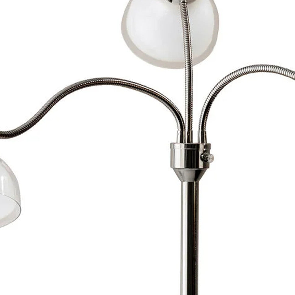 69 Black Three Light Tree Floor Lamp With White Bowl Shade