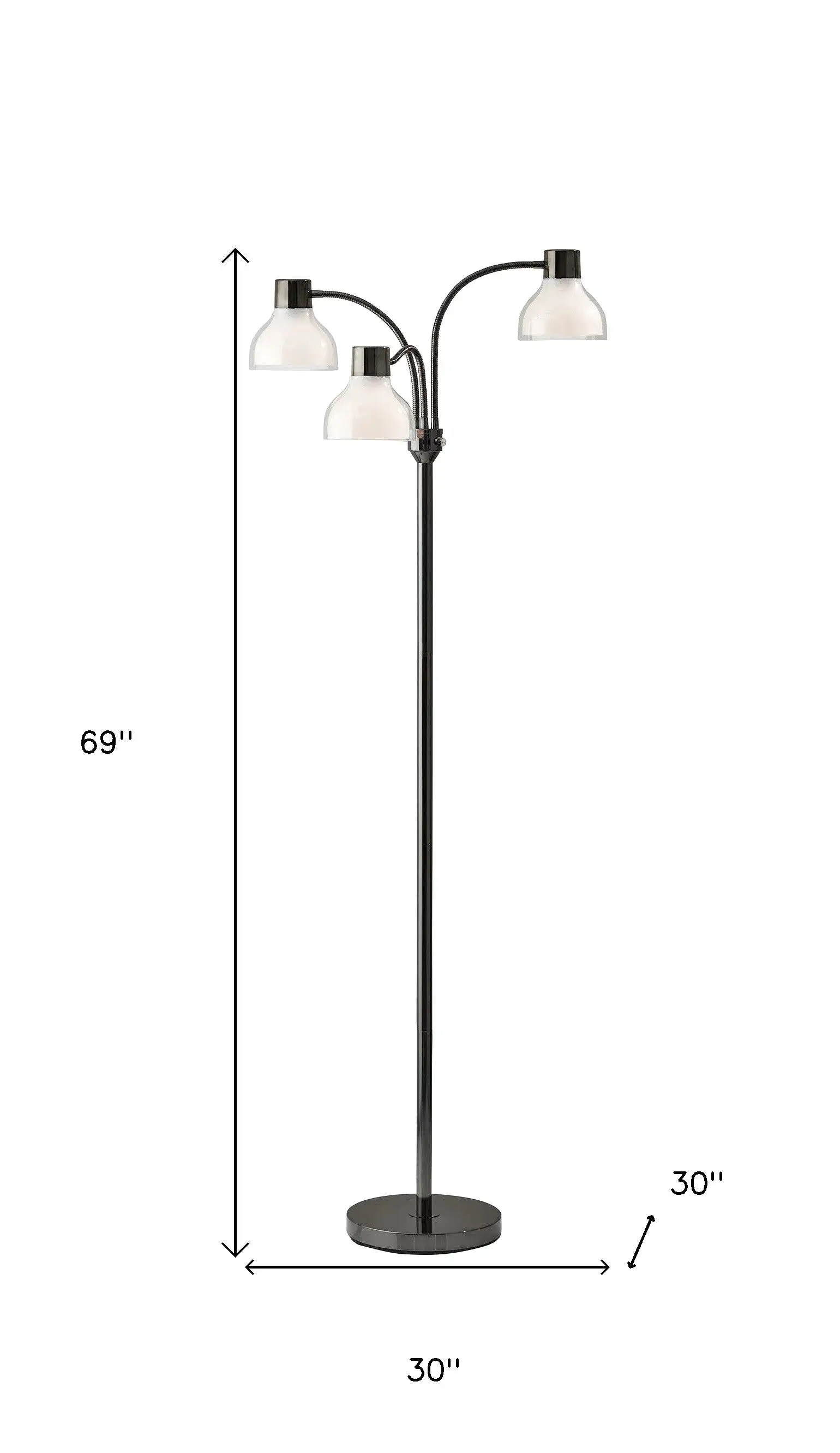 69 Black Three Light Tree Floor Lamp With White Bowl Shade