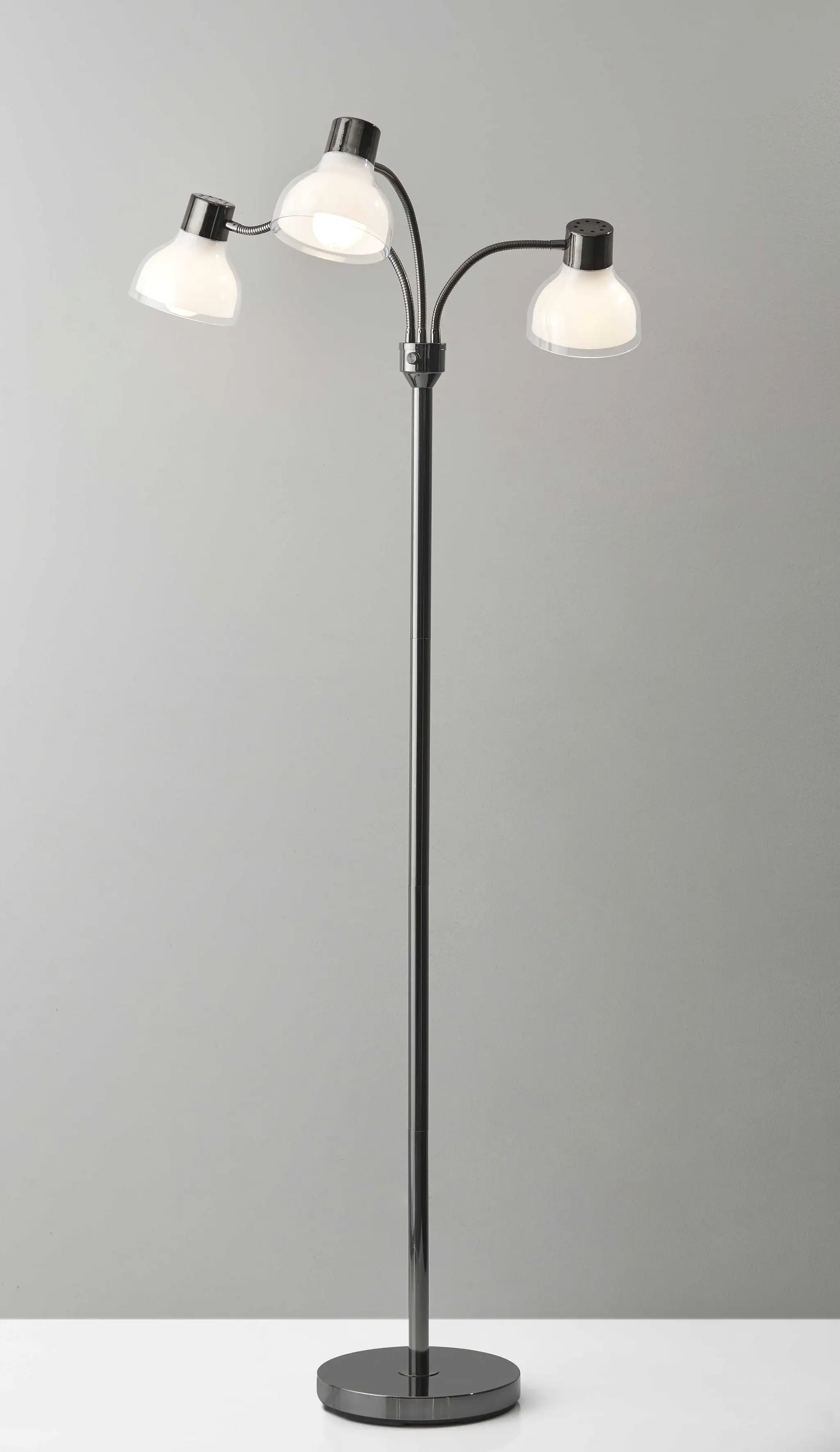 69 Black Three Light Tree Floor Lamp With White Bowl Shade