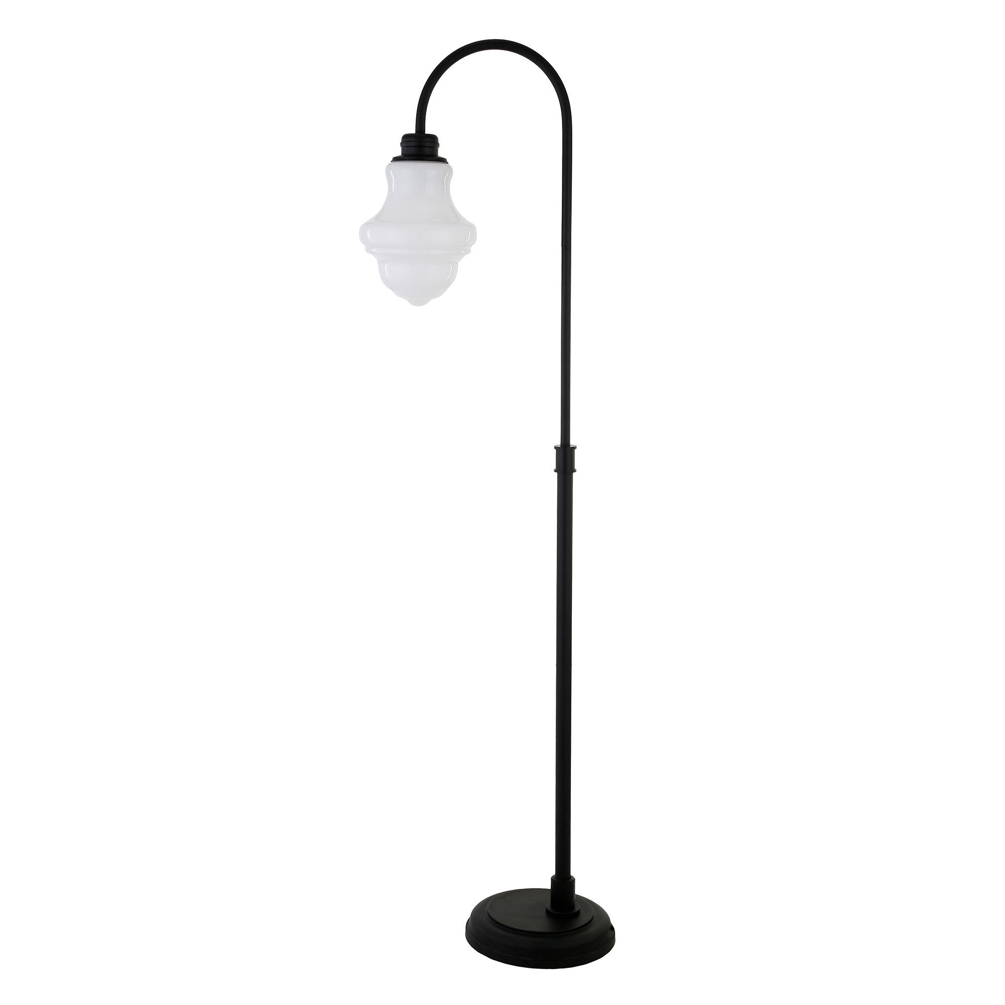 70 Black Arched Floor Lamp With White Frosted Glass Empire Shade