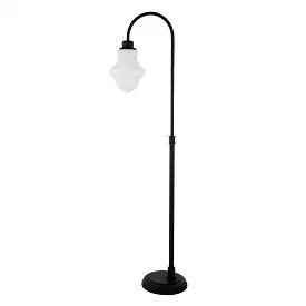 70 Black Arched Floor Lamp With White Frosted Glass Empire Shade