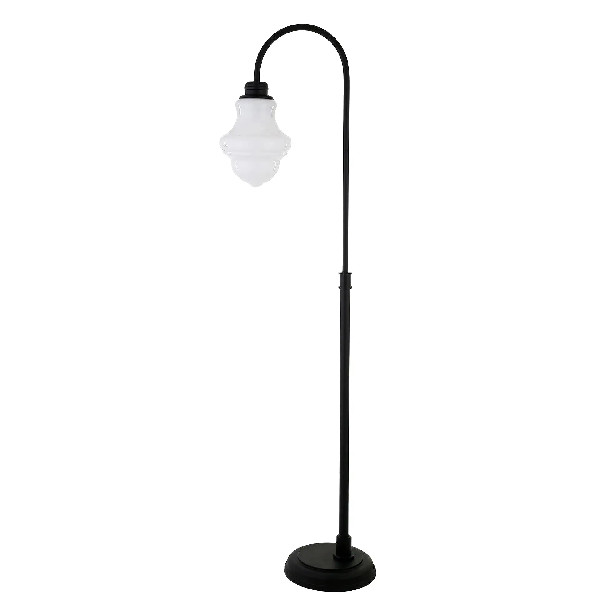 70 Black Arched Floor Lamp With White Frosted Glass Empire Shade