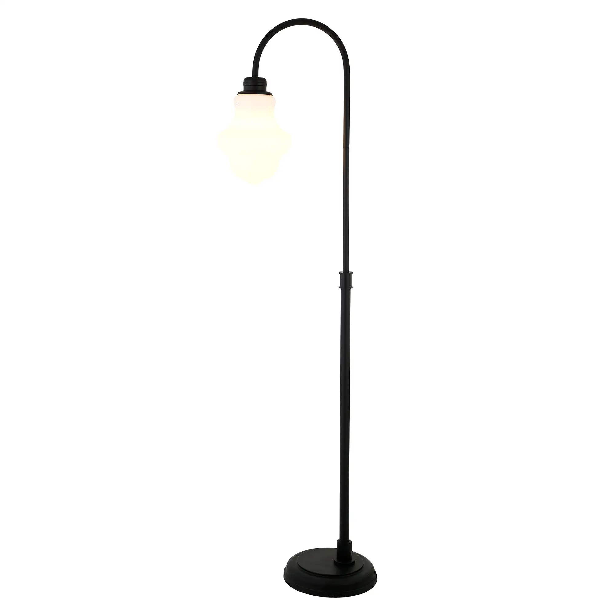 70 Black Arched Floor Lamp With White Frosted Glass Empire Shade