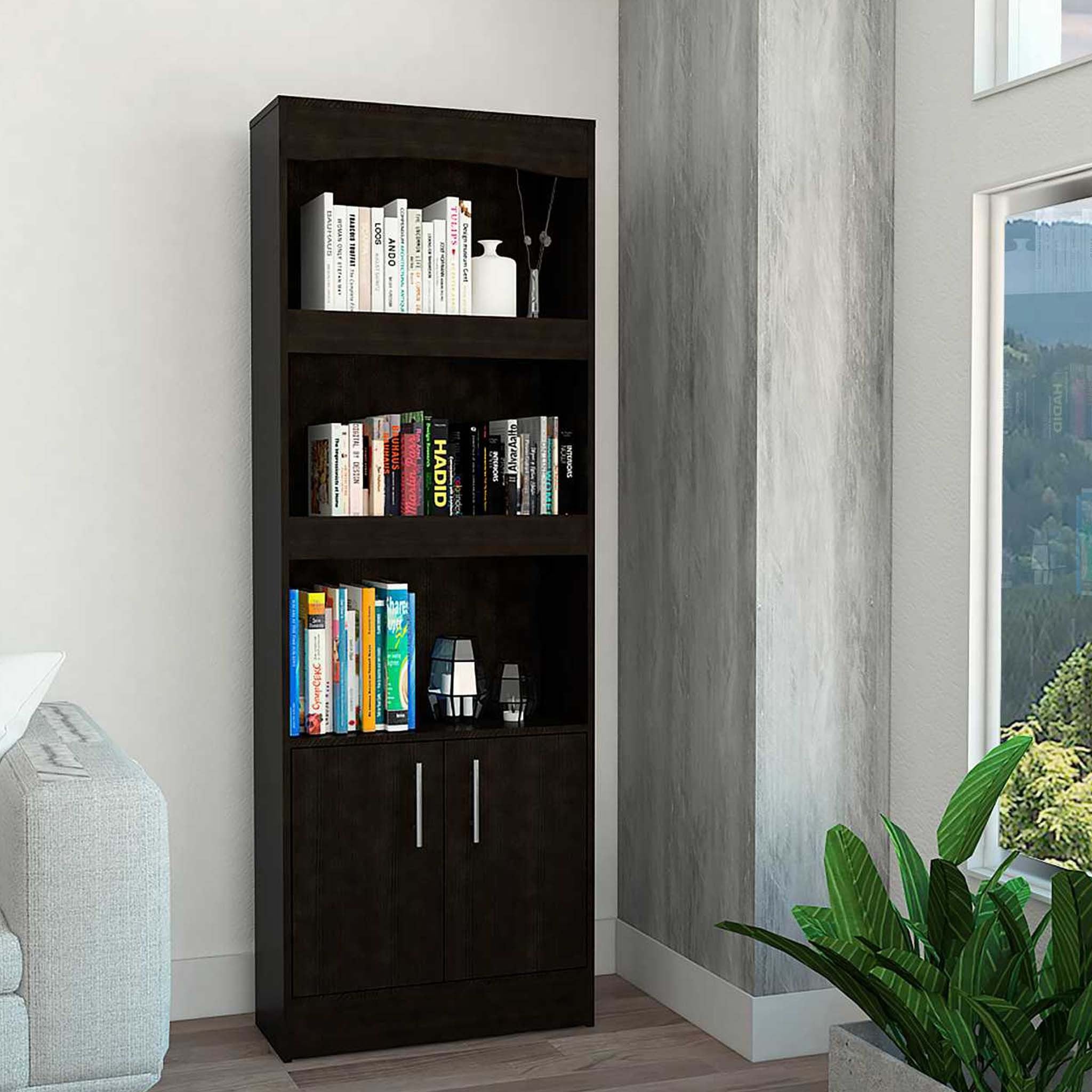 71 Light Gray Three Tier Bookcase with Two doors